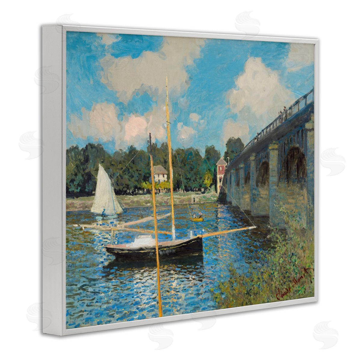 one1000paintings Classic River with Boats Sailing White Framed Giclee Wall Art Print