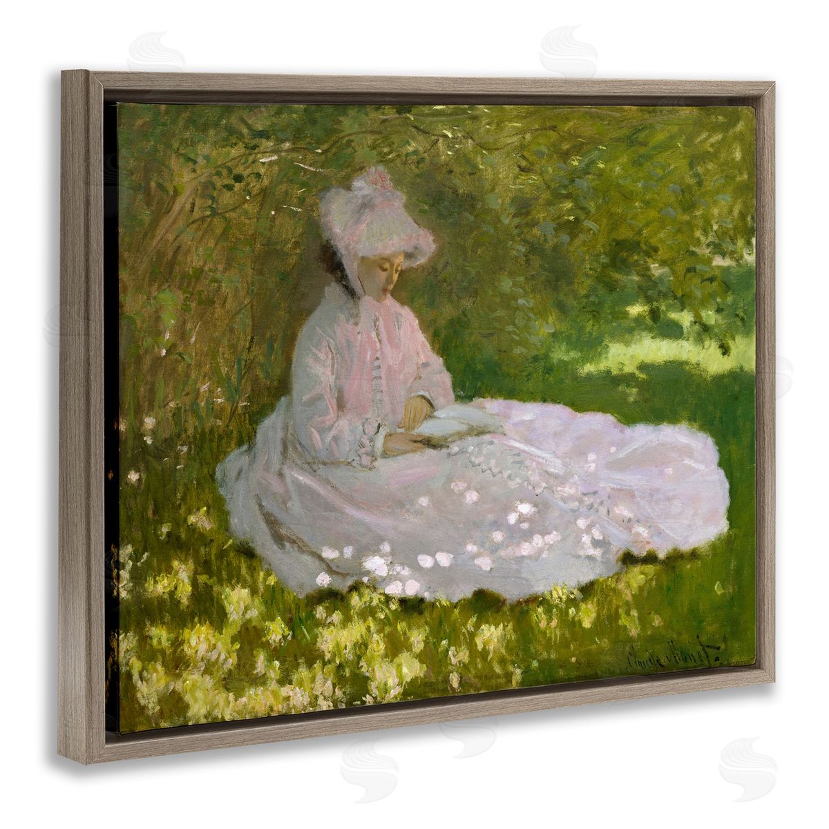 one1000paintings Classical Monet Springtime Portrait Brown Floating Frame Canvas Wall Art Print