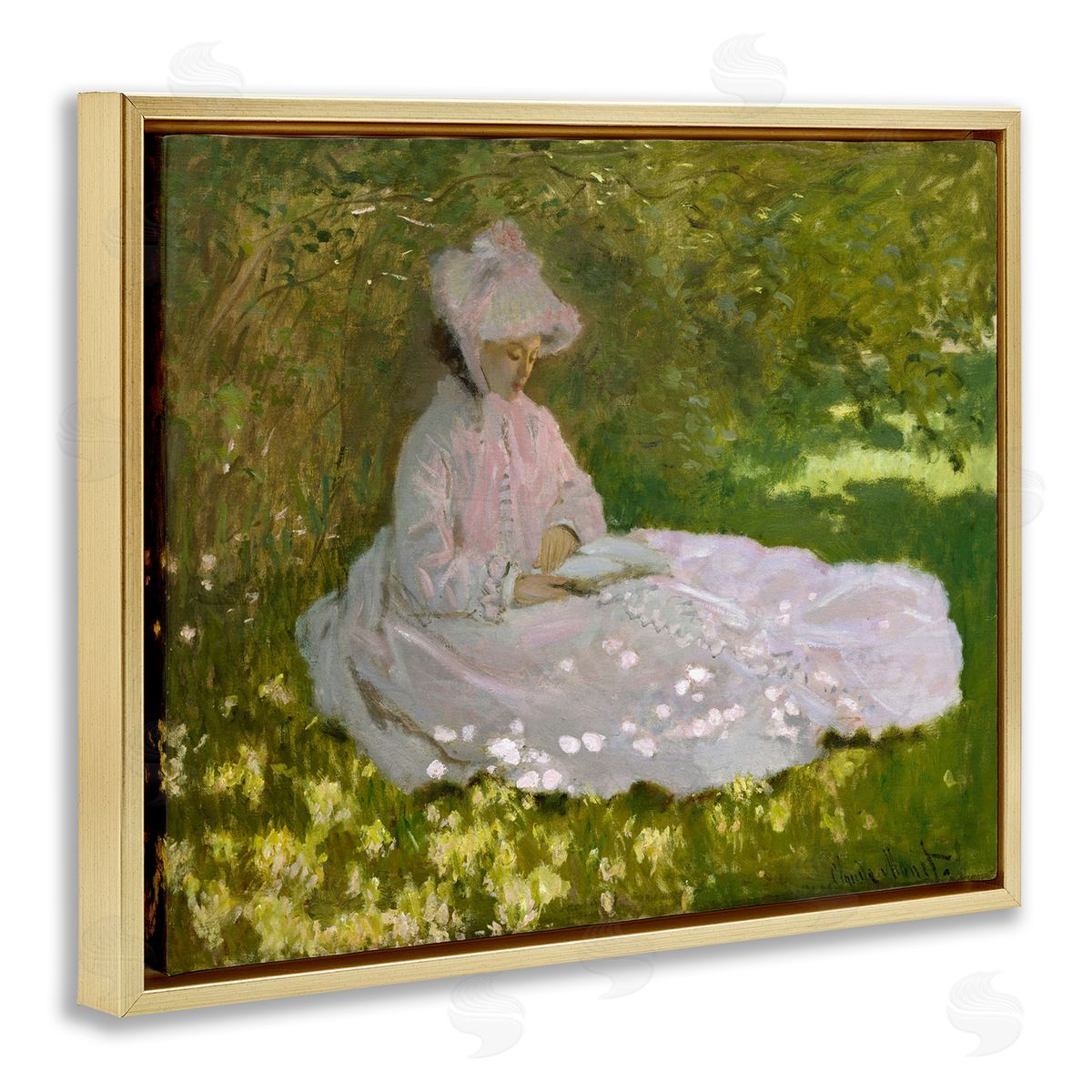 one1000paintings Classical Monet Springtime Portrait Gold Floating Frame Canvas Wall Art Print