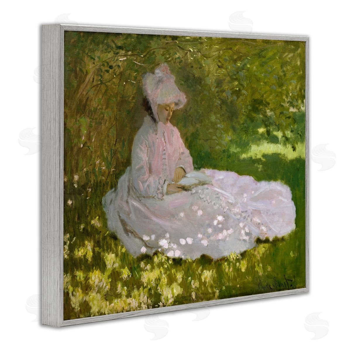 one1000paintings Classical Monet Springtime Portrait Gray Framed Giclee Wall Art Print