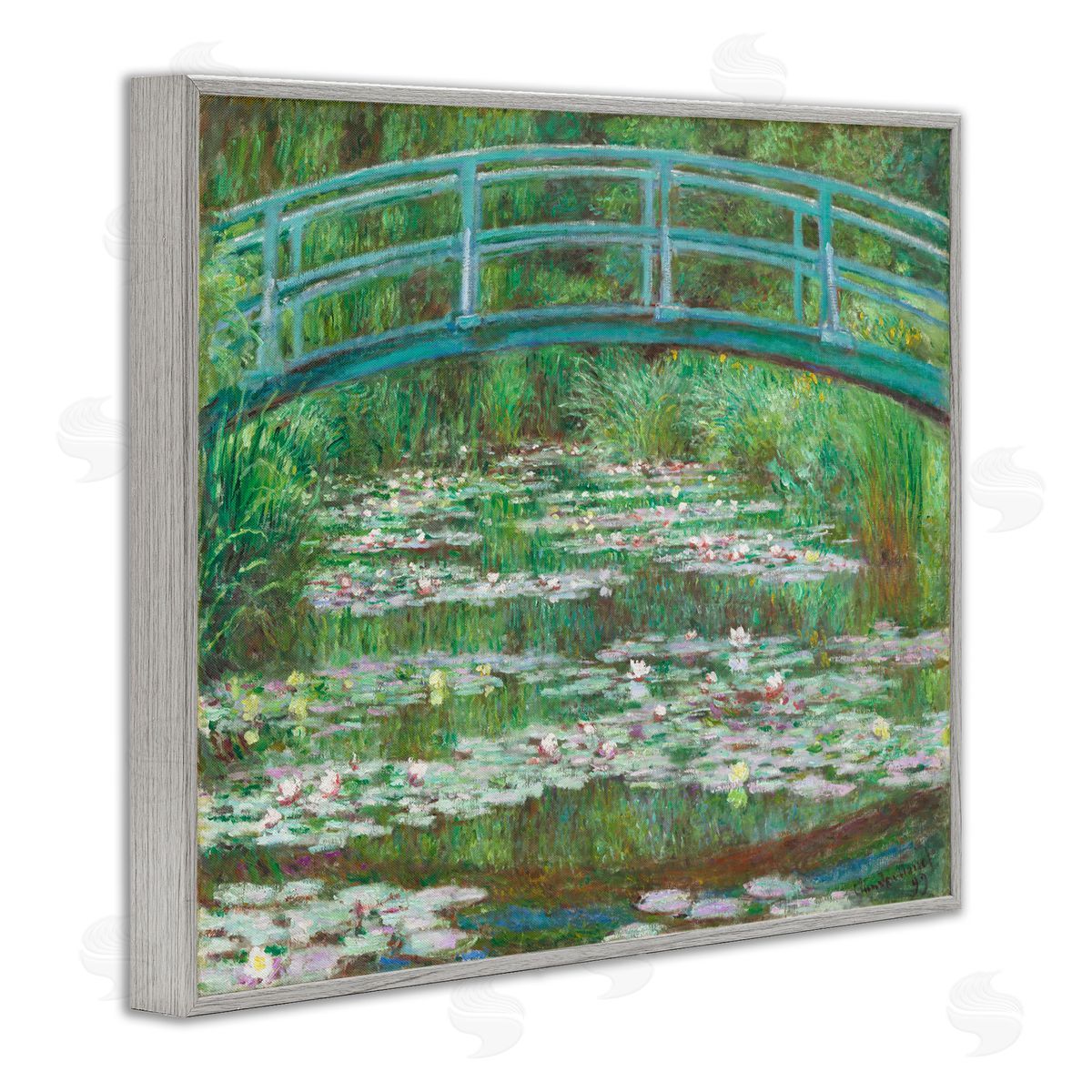 one1000paintings Classic Monet Japanese Footbridge Gray Framed Giclee Wall Art Print