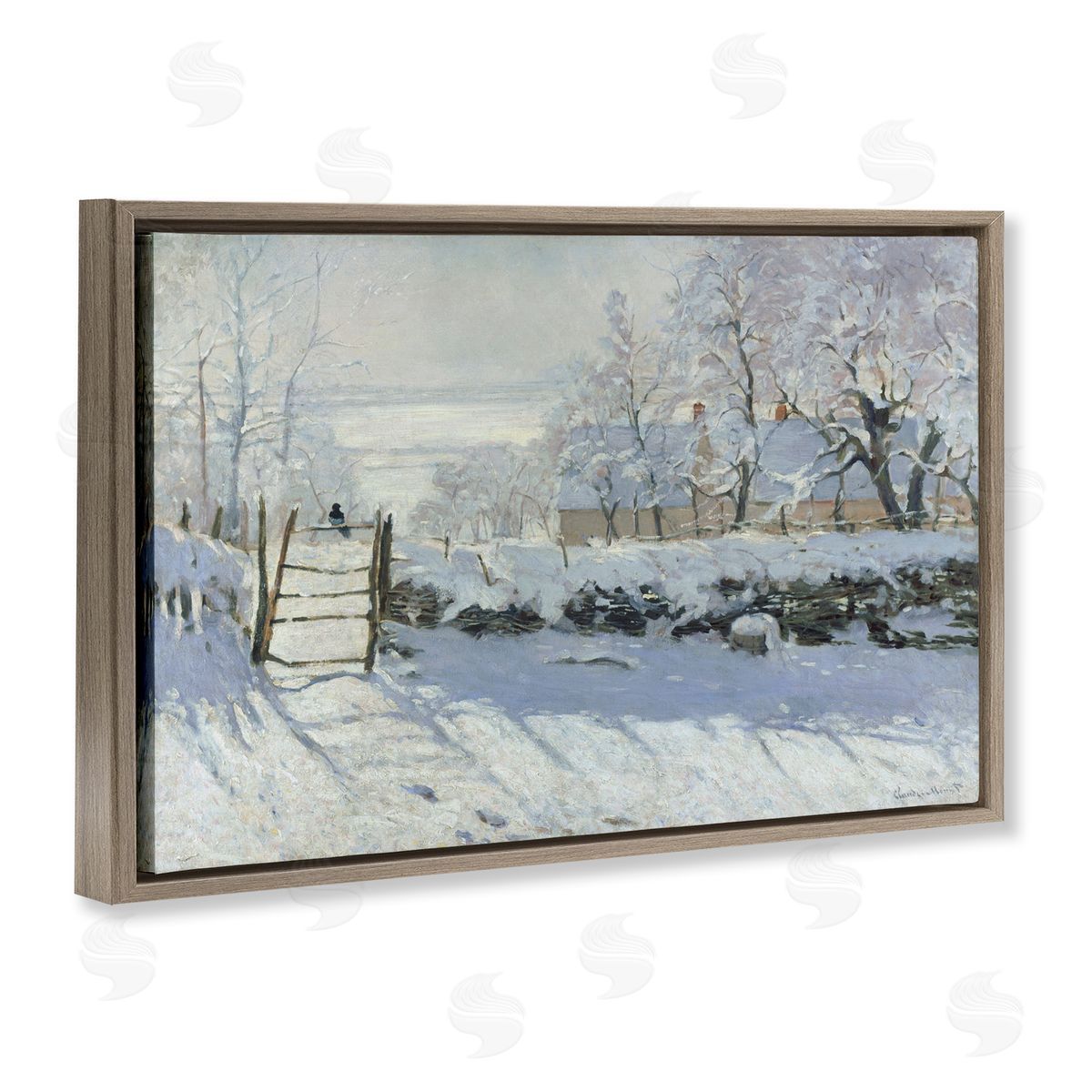 one1000paintings Classic Monet The Magpie Brown Floating Frame Canvas Wall Art Print