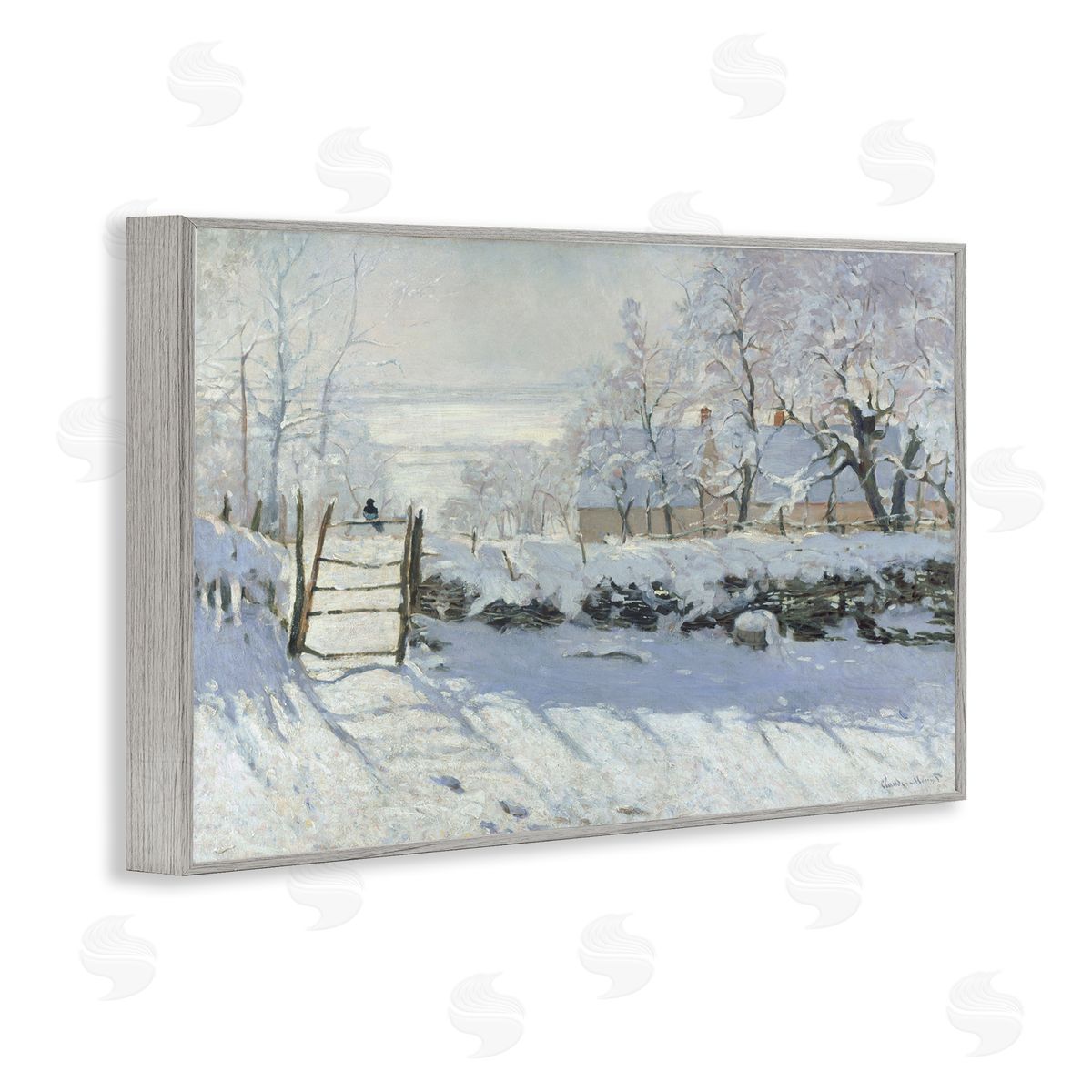 one1000paintings Classic Monet The Magpie Gray Framed Giclee Wall Art Print