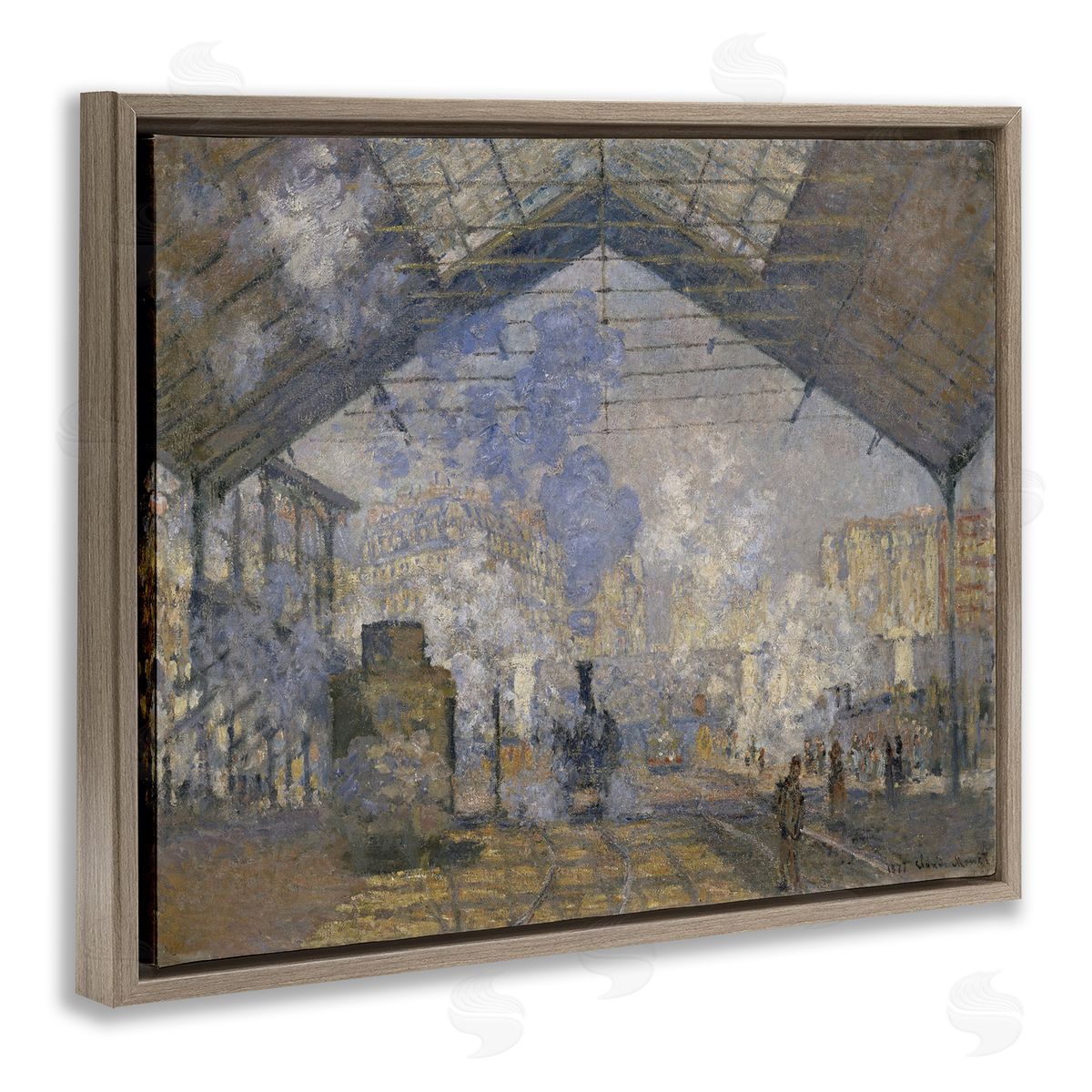 one1000paintings Classic Monet Saint-Lazare Station Brown Floating Frame Canvas Wall Art Print