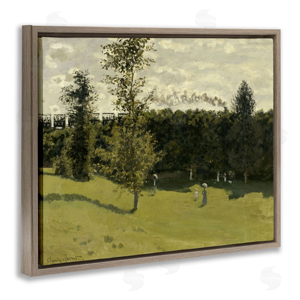 one1000paintings Classic Train in Countryside Brown Floating Frame Canvas Wall Art Print