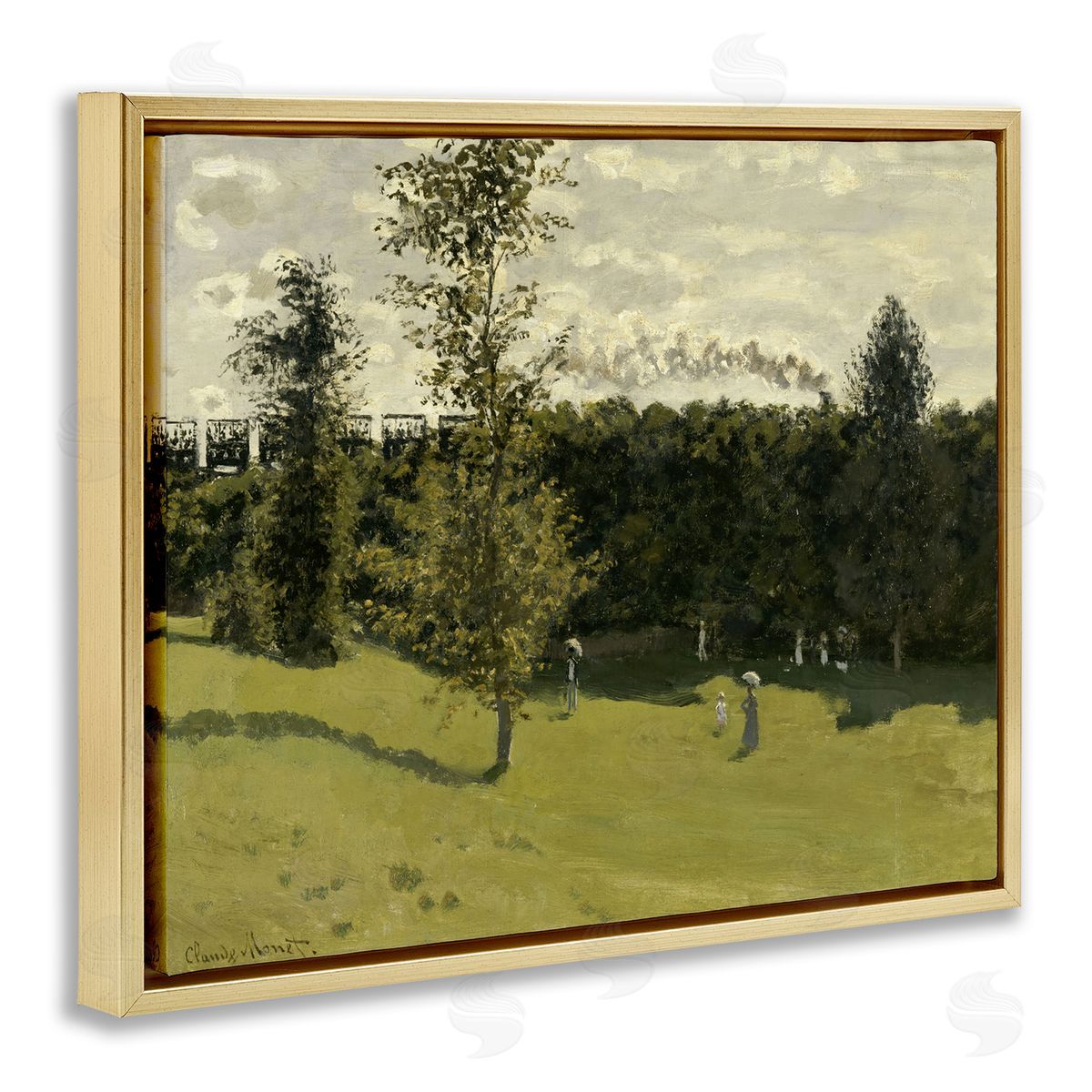 one1000paintings Classic Train in Countryside Gold Floating Frame Canvas Wall Art Print