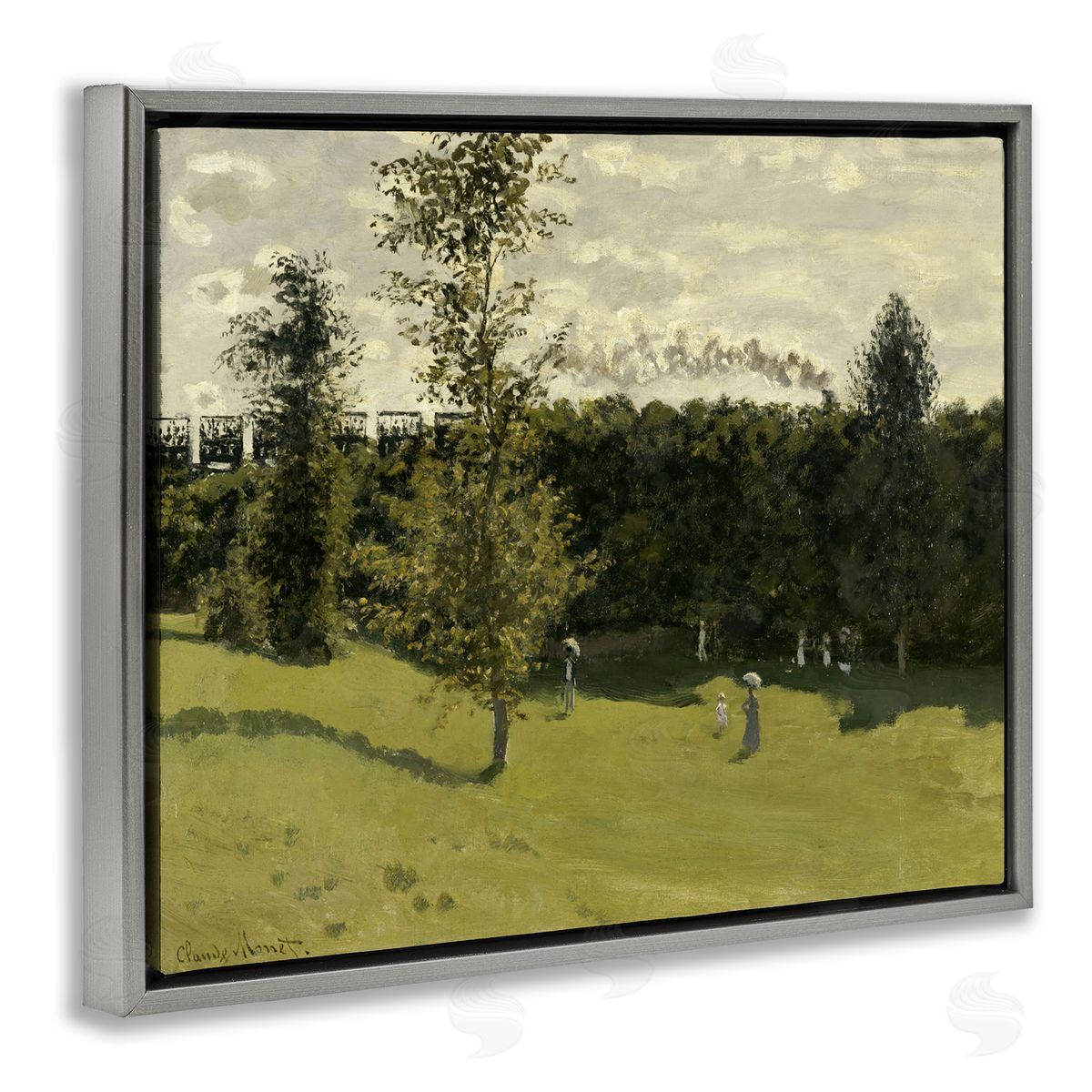 one1000paintings Classic Train in Countryside Gray Floating Frame Canvas Wall Art Print