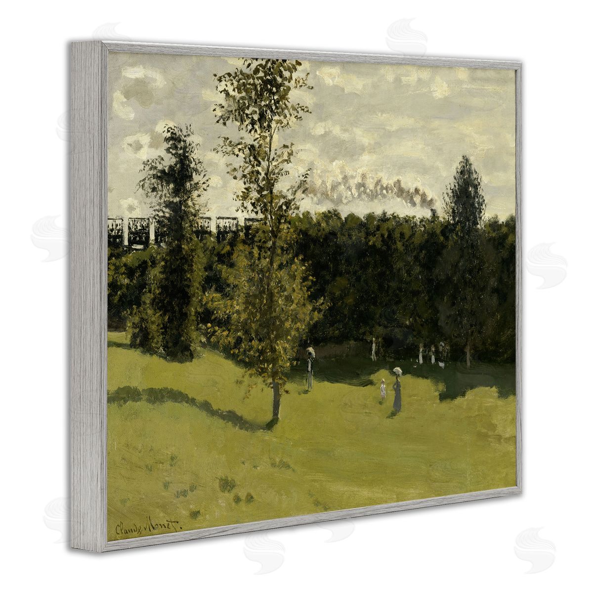 one1000paintings Classic Train in Countryside Gray Framed Giclee Wall Art Print