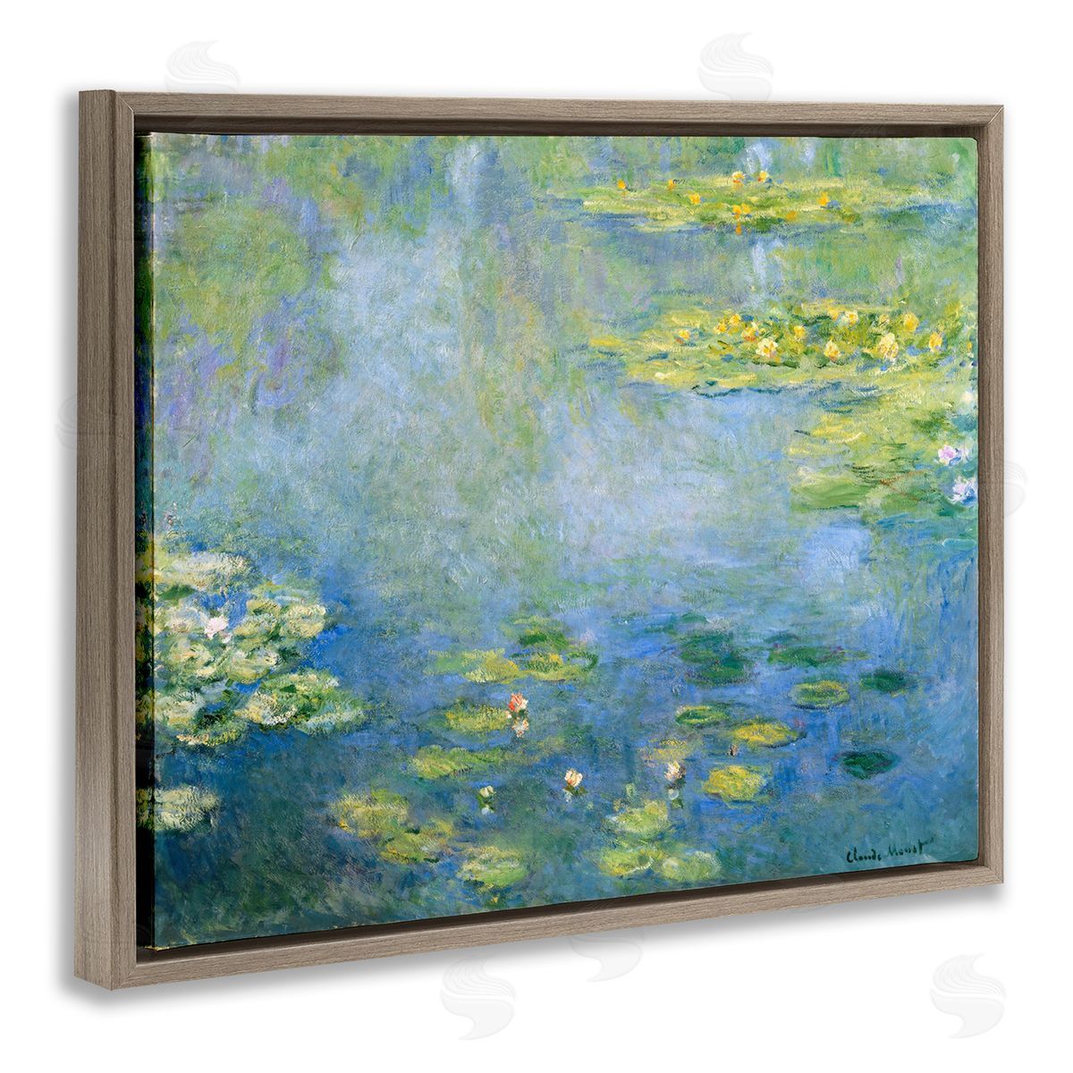 one1000paintings Classical Monet Green Water Lilies Brown Floating Frame Canvas Wall Art Print