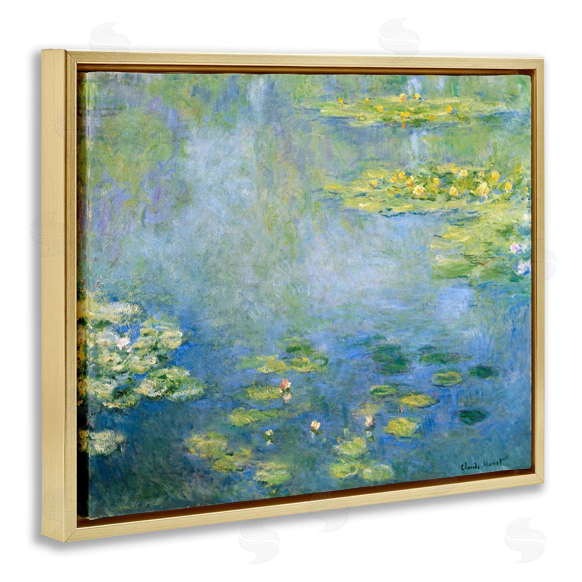 one1000paintings Classical Monet Green Water Lilies Gold Floating Frame Canvas Wall Art Print