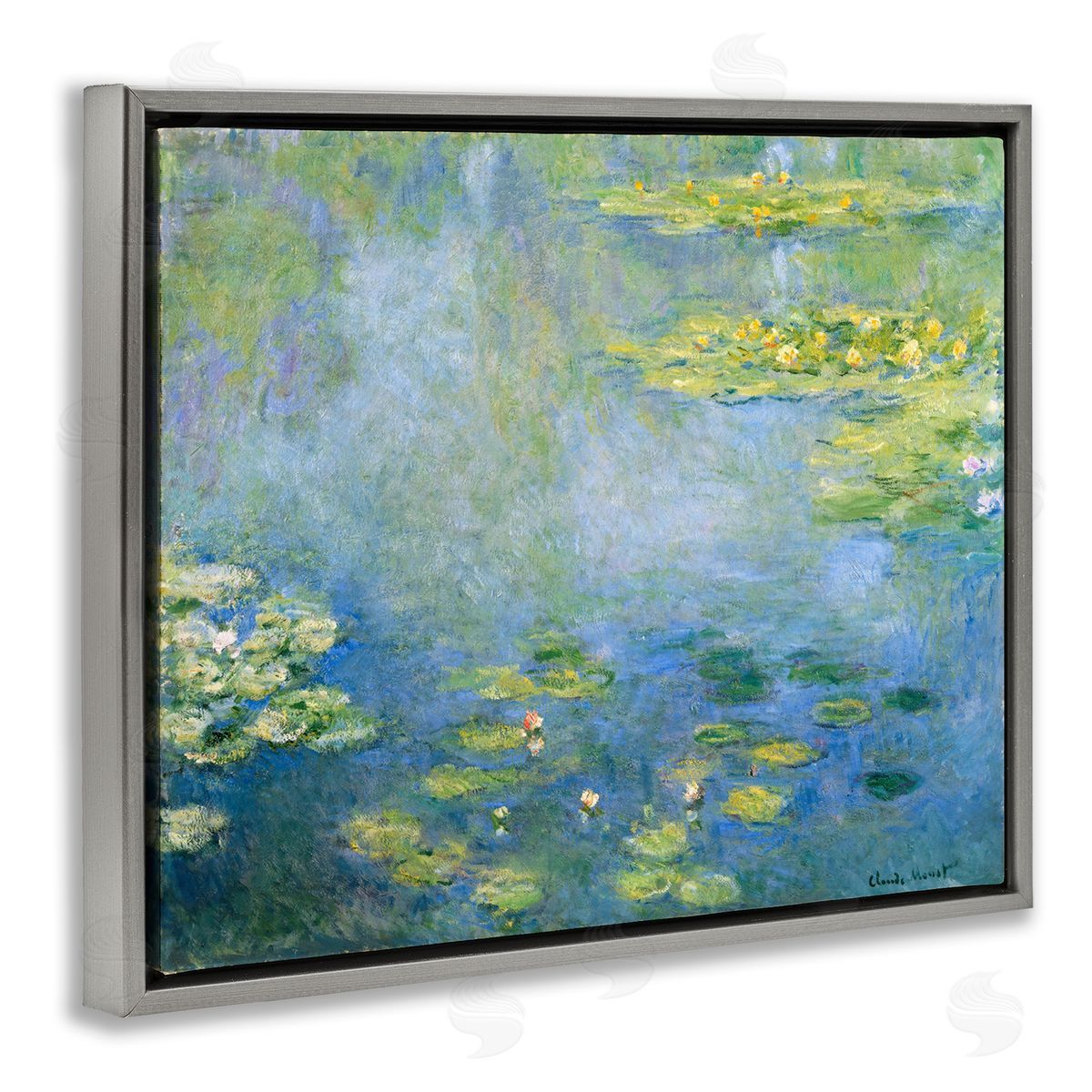 one1000paintings Classical Monet Green Water Lilies Gray Floating Frame Canvas Wall Art Print