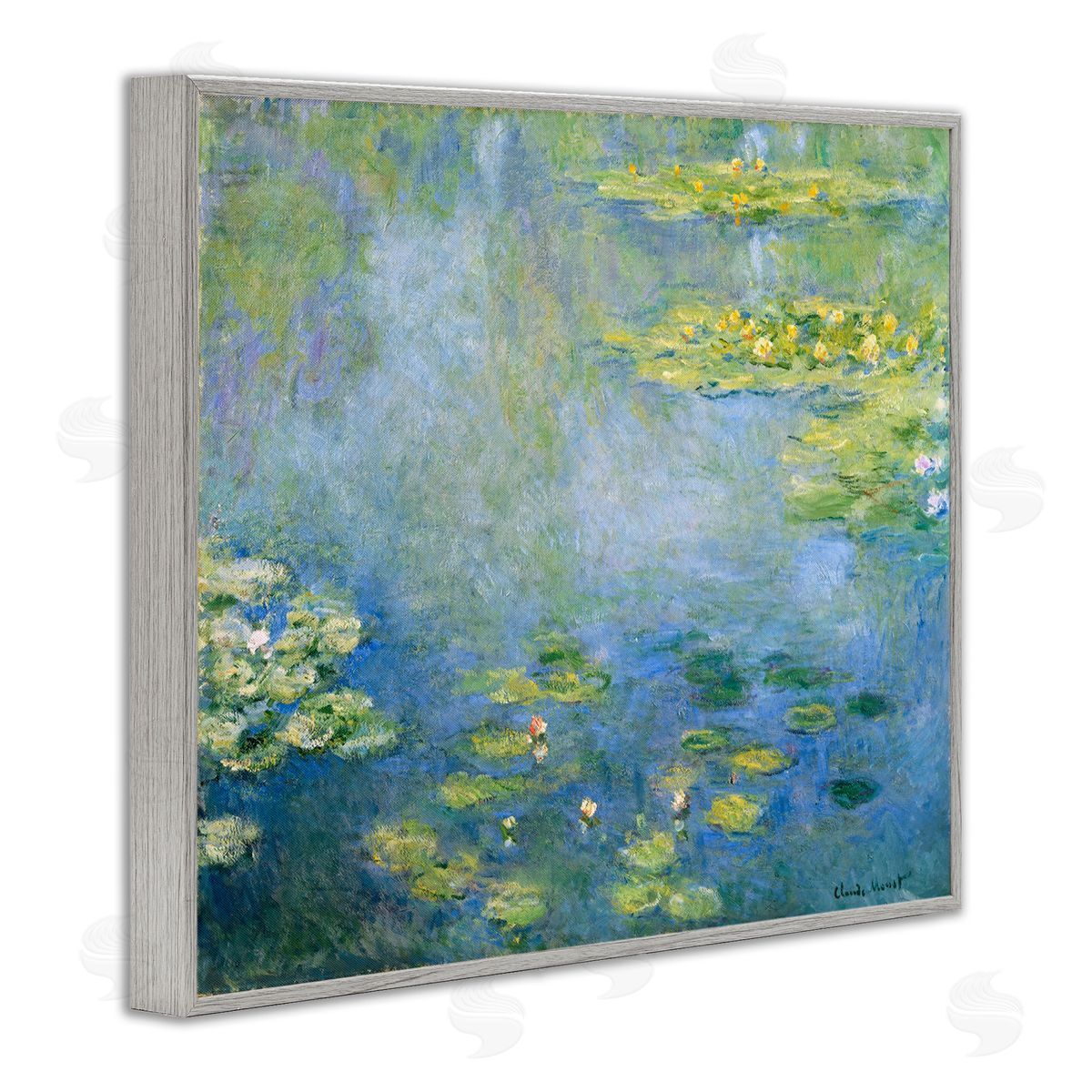 one1000paintings Classical Monet Green Water Lilies Gray Framed Giclee Wall Art Print
