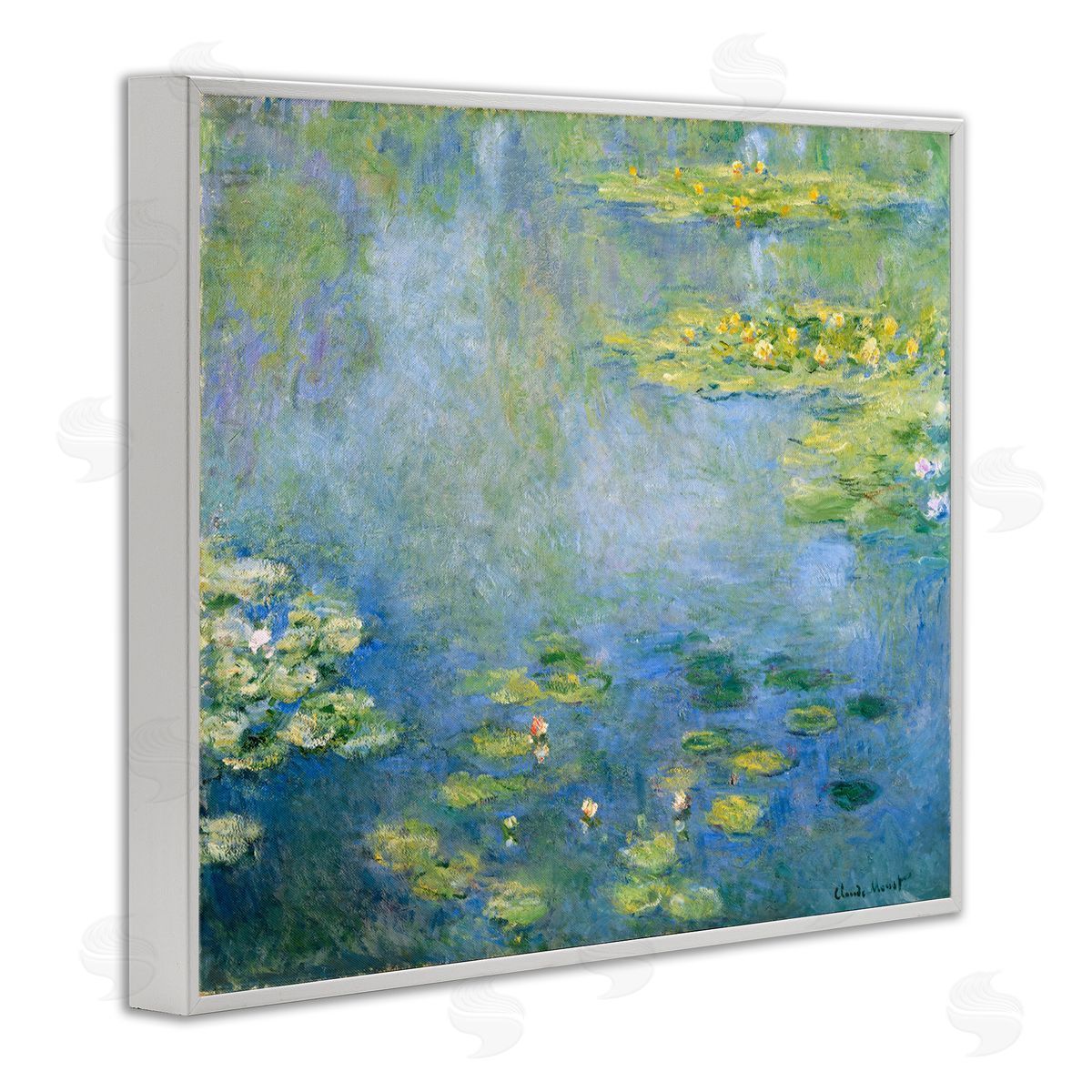 one1000paintings Classical Monet Green Water Lilies White Framed Giclee Wall Art Print