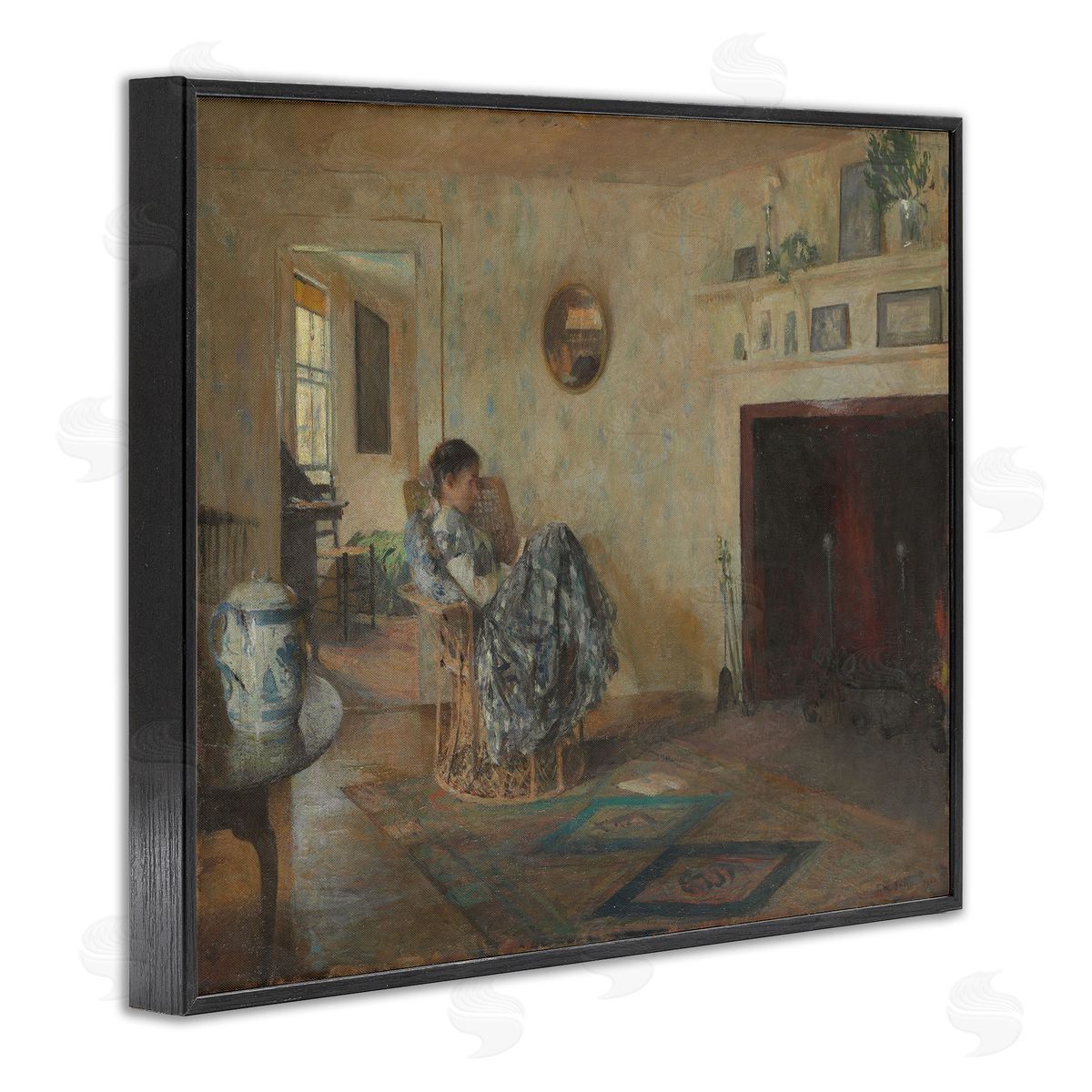 one1000paintings Classical Rainy Day Girl Black Framed Giclee Wall Art Print