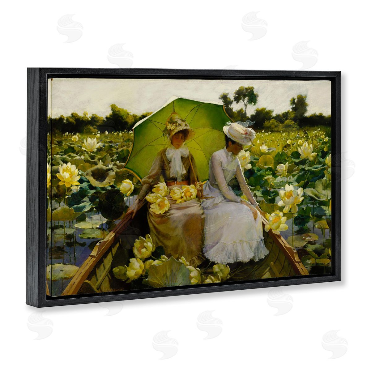 one1000paintings Classic Lotus Lilies Portrait Black Floating Frame Canvas Wall Art Print