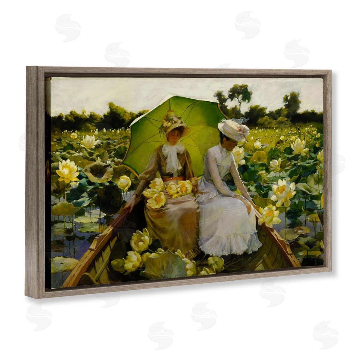 one1000paintings Classic Lotus Lilies Portrait Brown Floating Frame Canvas Wall Art Print