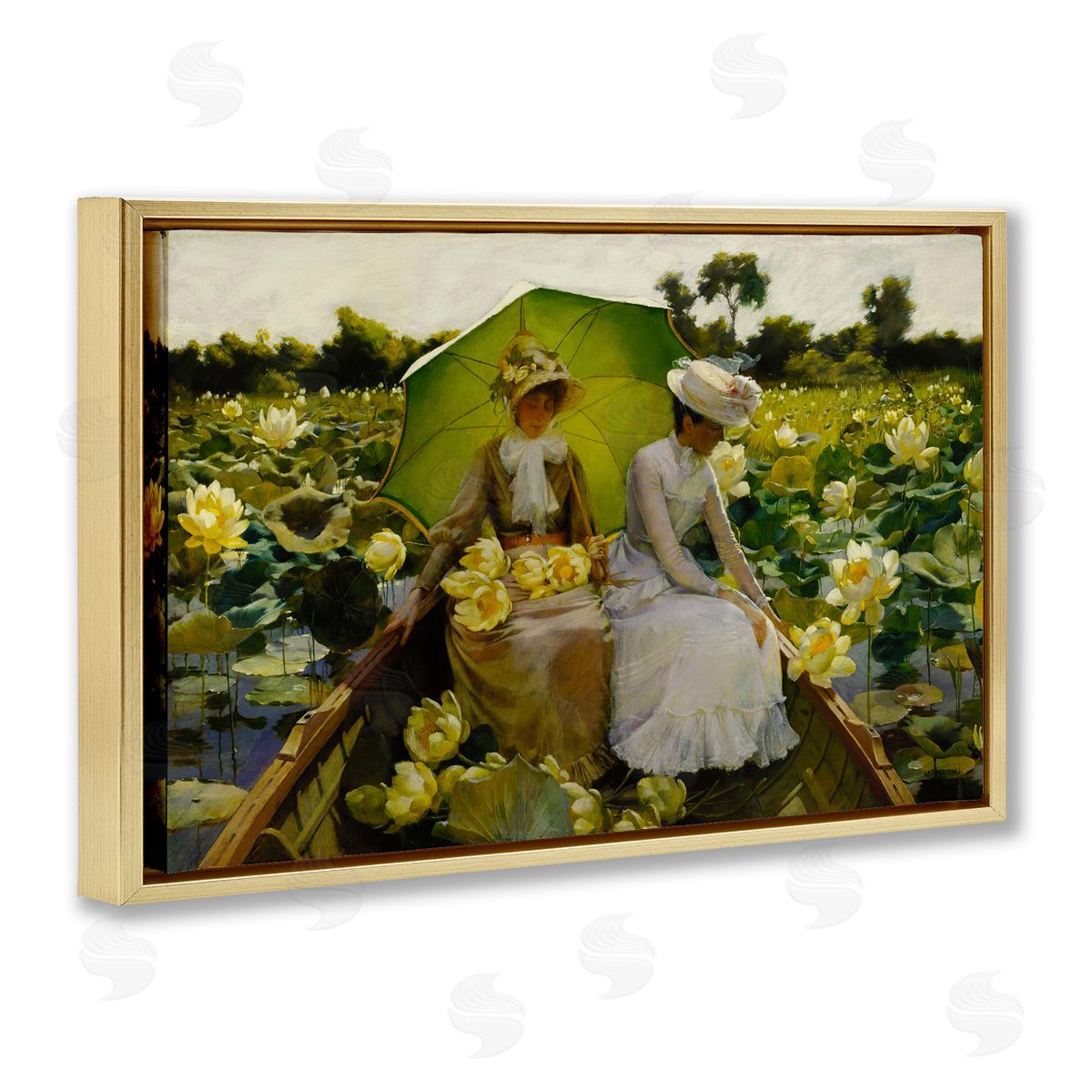one1000paintings Classic Lotus Lilies Portrait Gold Floating Frame Canvas Wall Art Print