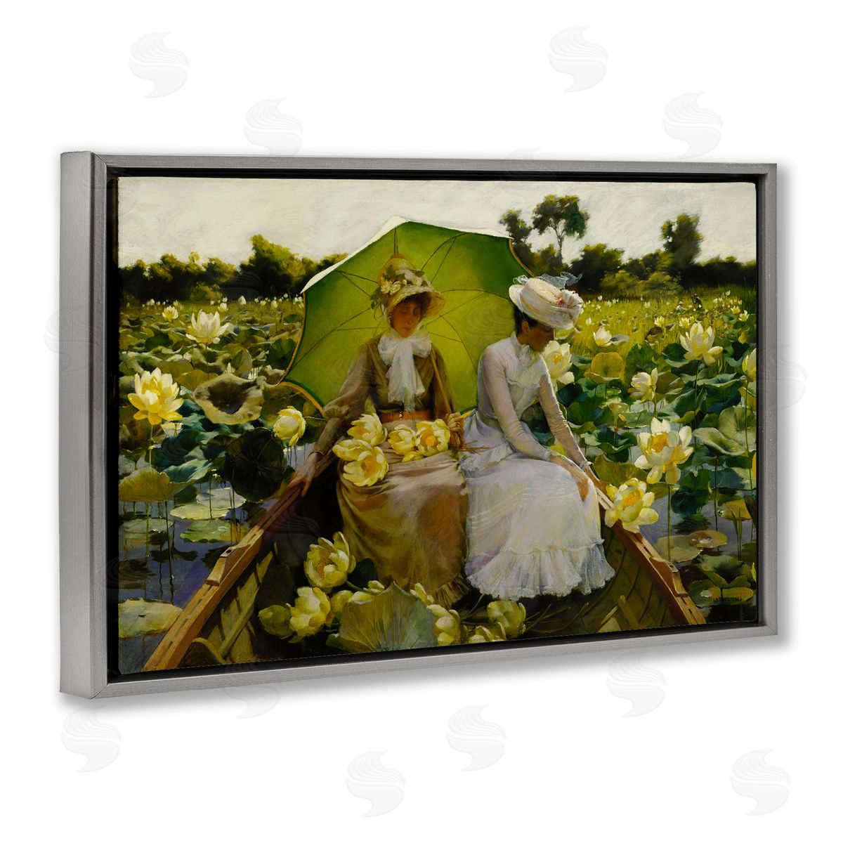 one1000paintings Classic Lotus Lilies Portrait Gray Floating Frame Canvas Wall Art Print