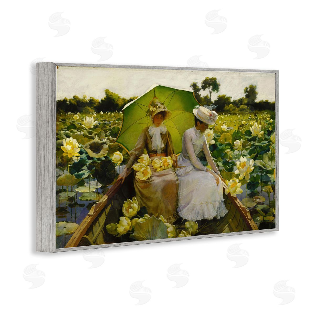 one1000paintings Classic Lotus Lilies Portrait Gray Framed Giclee Wall Art Print