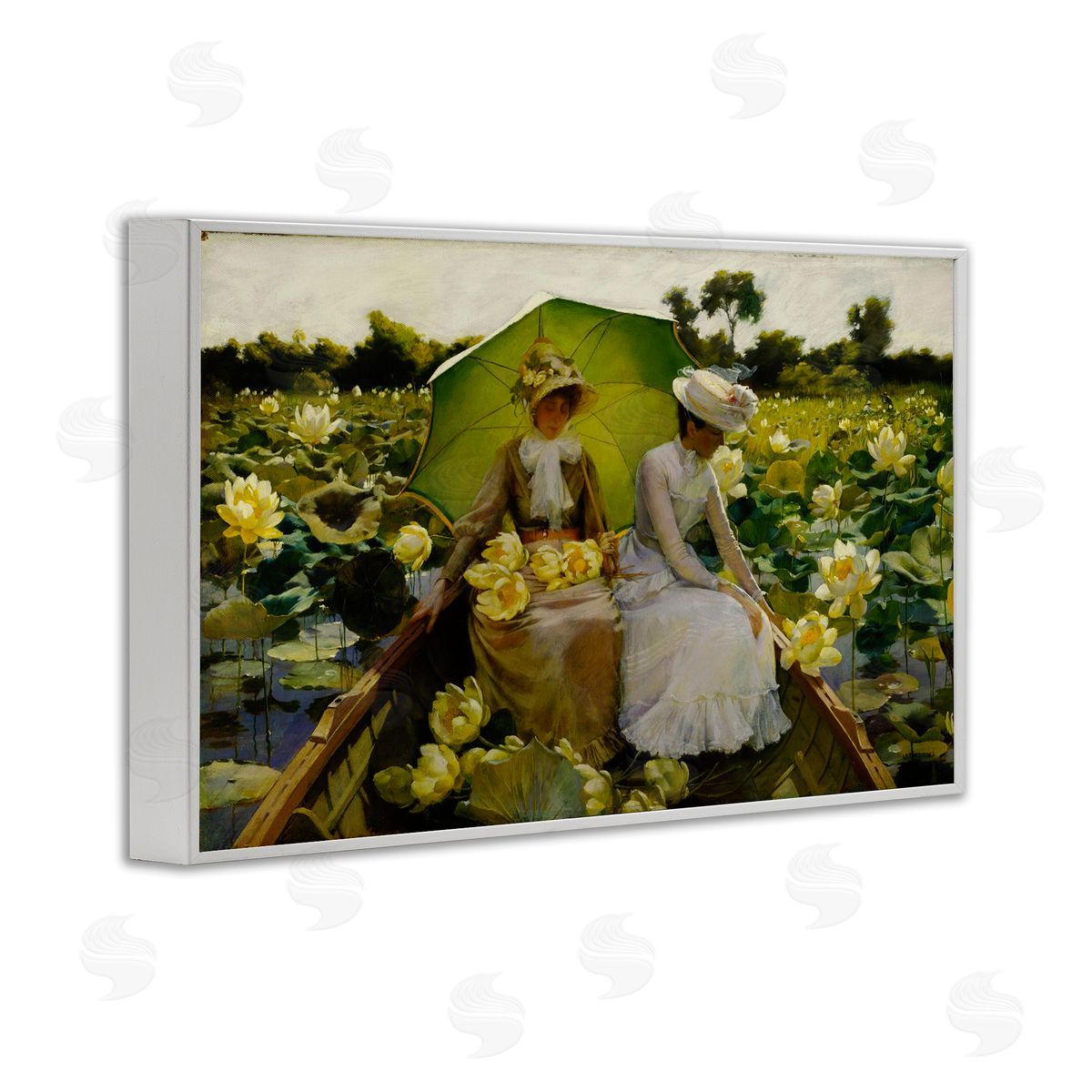 one1000paintings Classic Lotus Lilies Portrait White Framed Giclee Wall Art Print