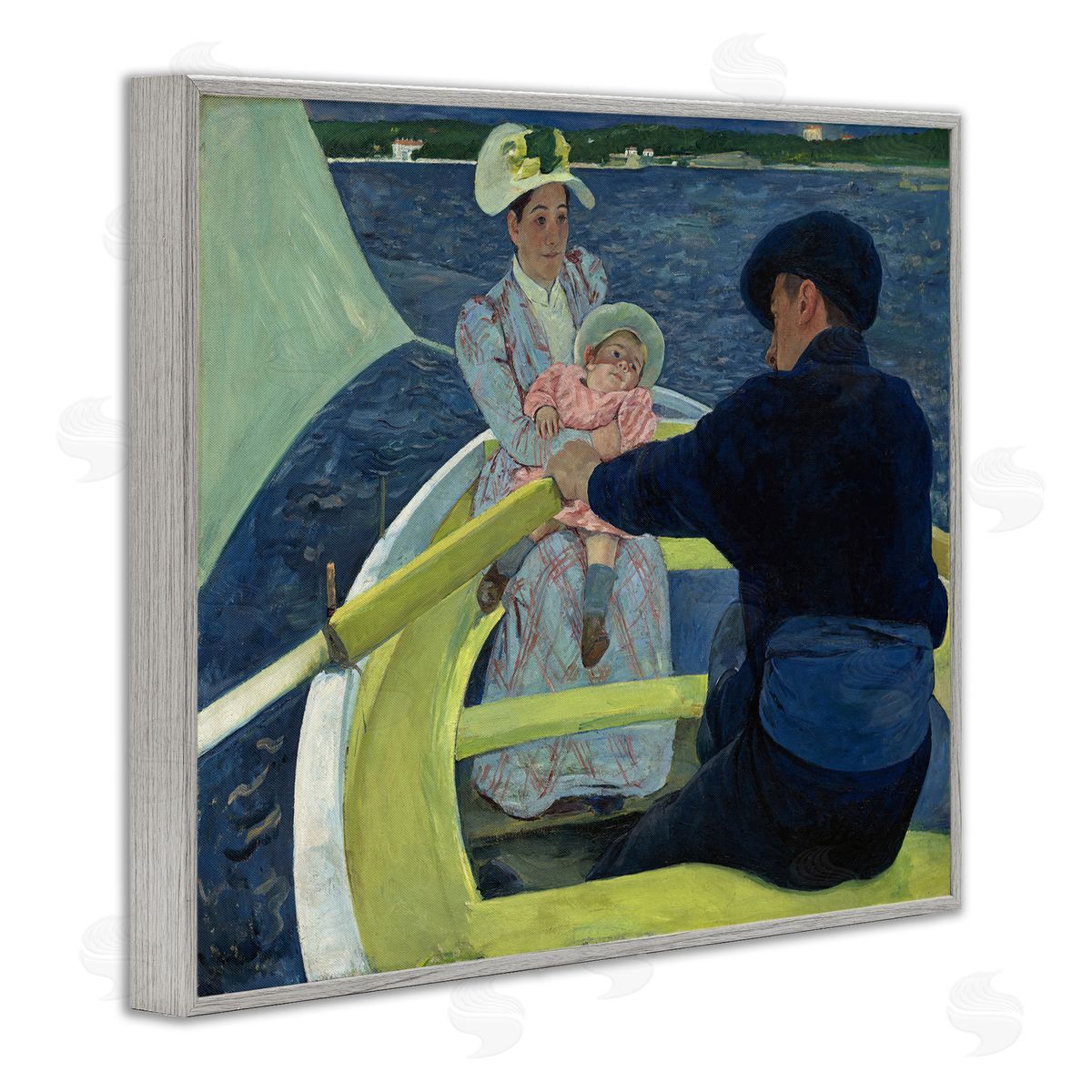 one1000paintings Classical Boating Party Gray Framed Giclee Wall Art Print