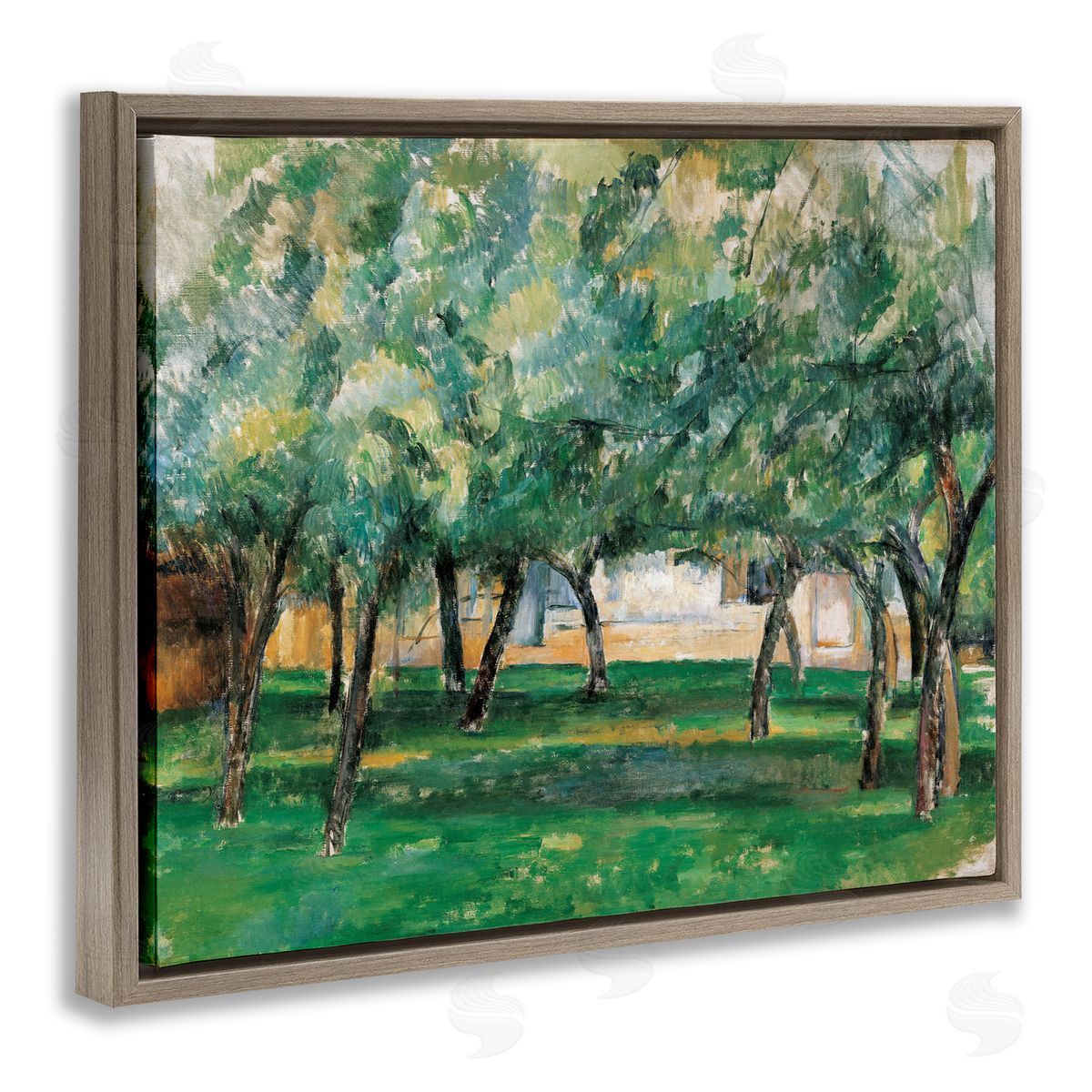 one1000paintings Classic Cezanne Farm in Normandy Brown Floating Frame Canvas Wall Art Print