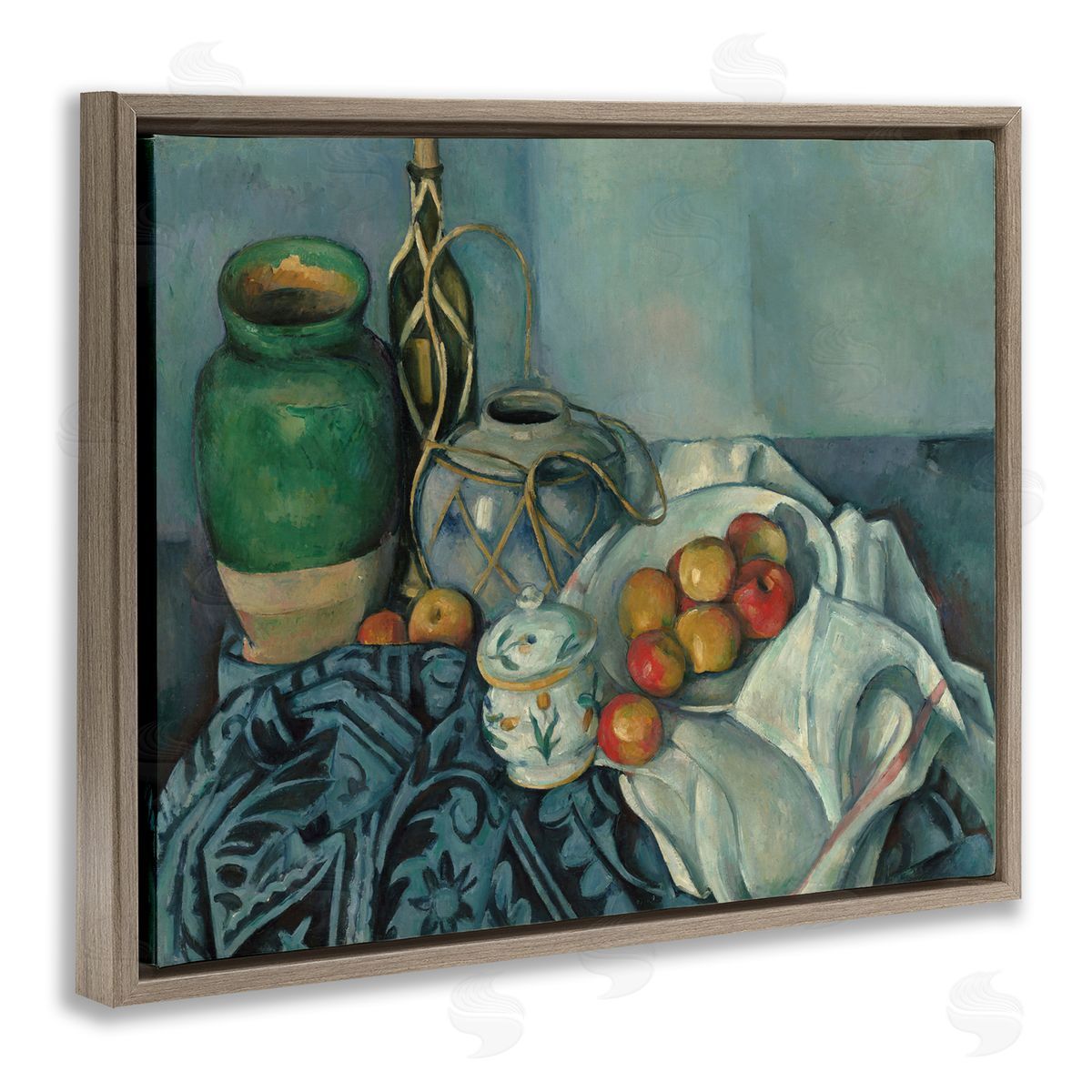 one1000paintings Classic Cezanne Apples Still Life Brown Floating Frame Canvas Wall Art Print