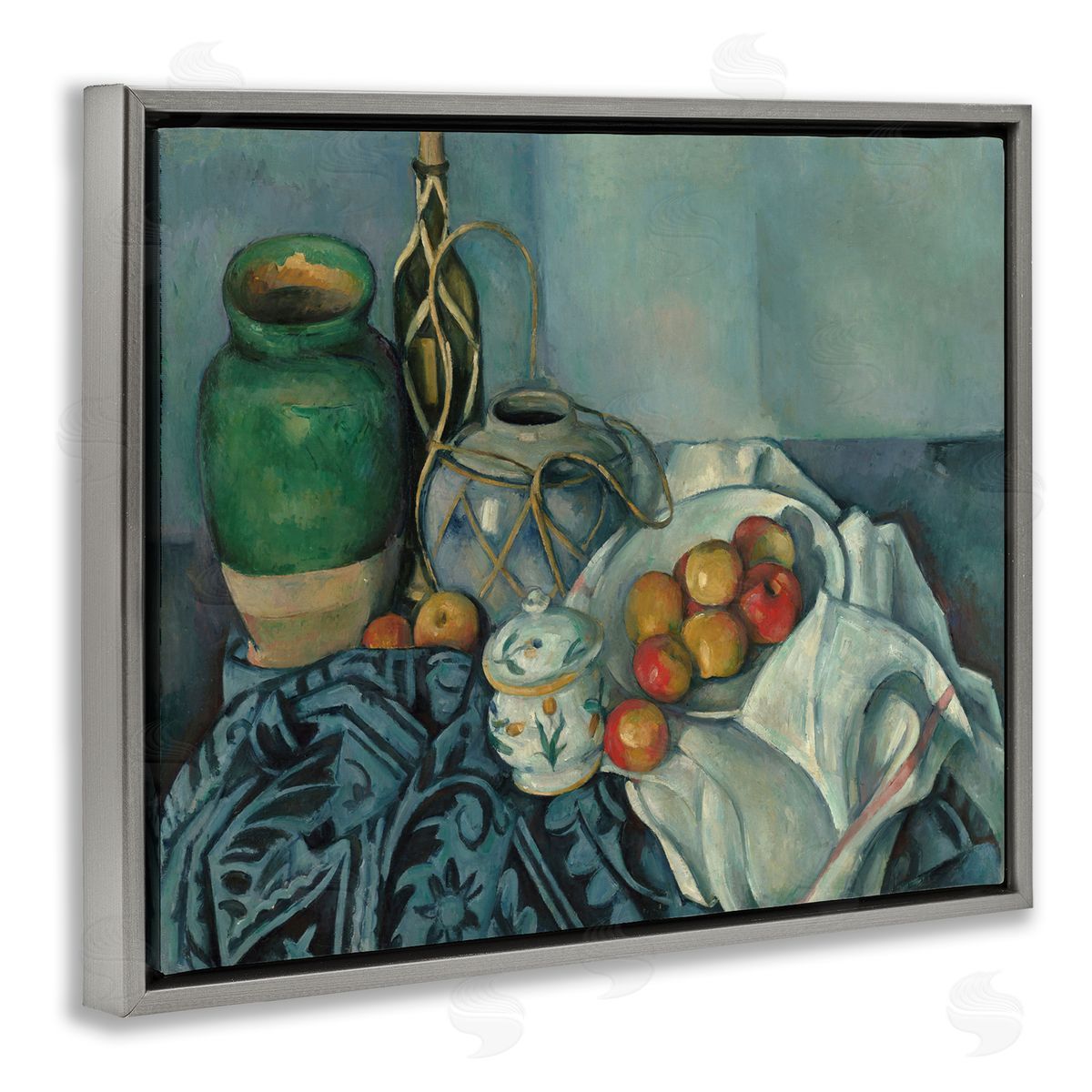 one1000paintings Classic Cezanne Apples Still Life Gray Floating Frame Canvas Wall Art Print