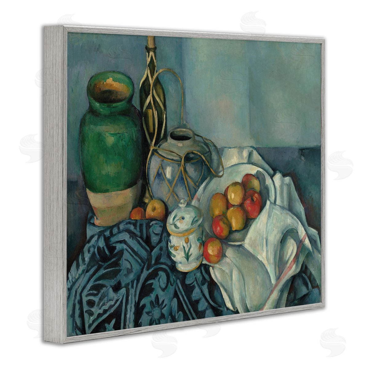 one1000paintings Classic Cezanne Apples Still Life Gray Framed Giclee Wall Art Print