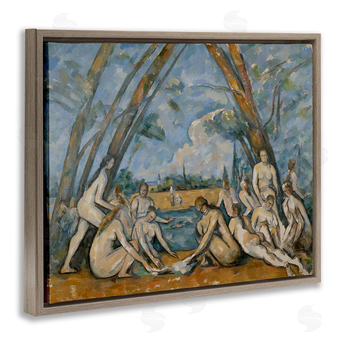 one1000paintings Classic Cezanne Large Bathers Brown Floating Frame Canvas Wall Art Print