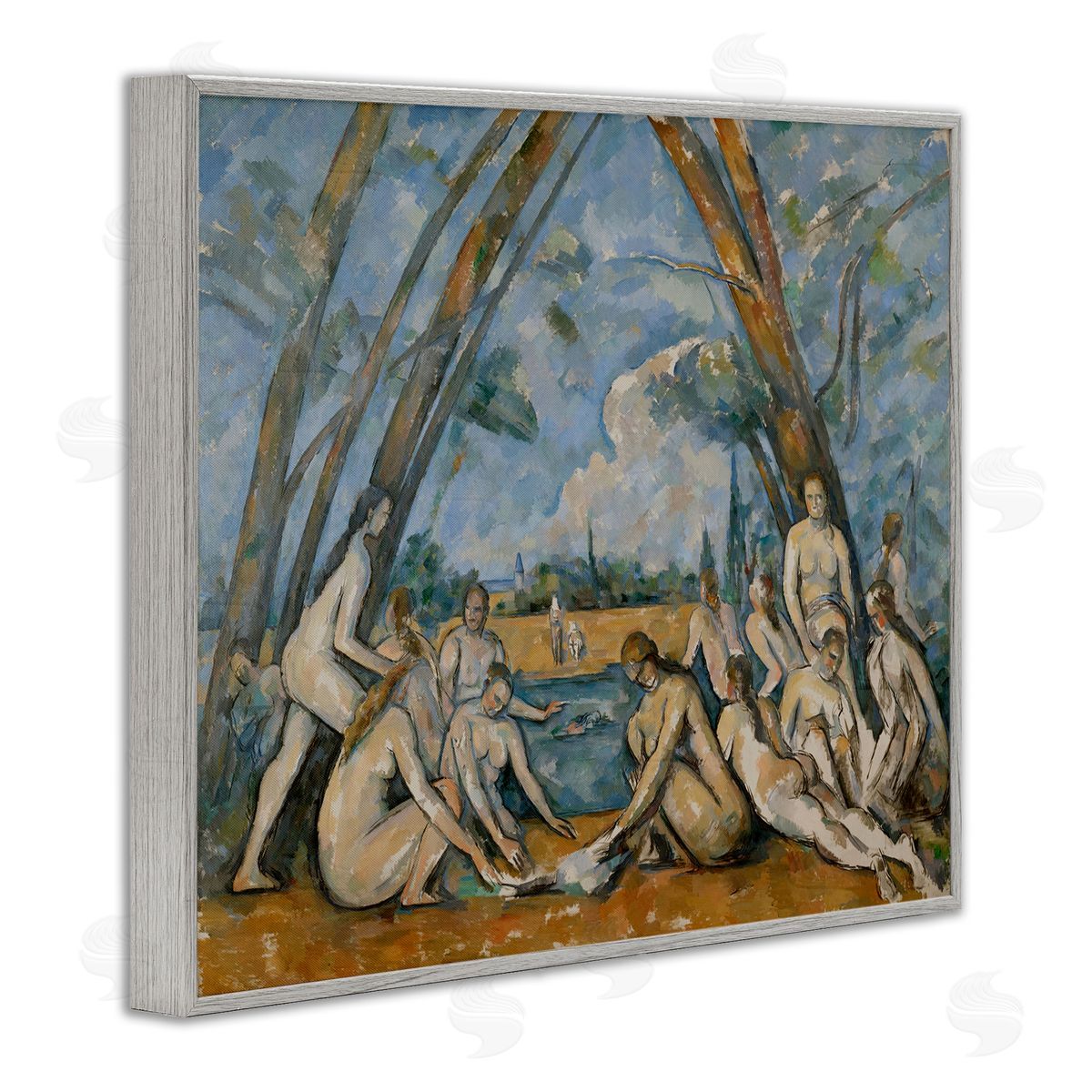 one1000paintings Classic Cezanne Large Bathers Gray Framed Giclee Wall Art Print