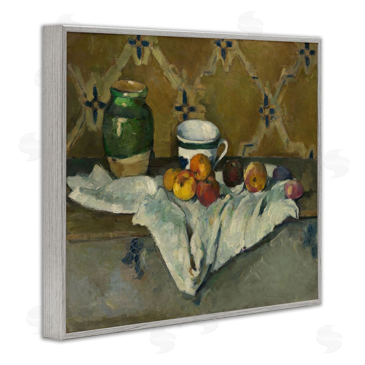 one1000paintings Classical Cezanne Still Life Gray Framed Giclee Wall Art Print