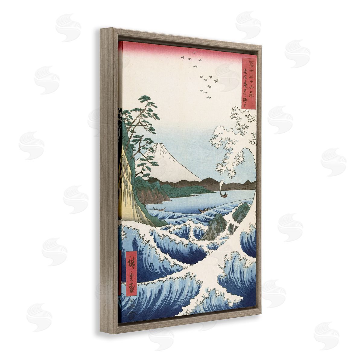 one1000paintings Classical Japanese Wave Brown Floating Frame Canvas Wall Art Print