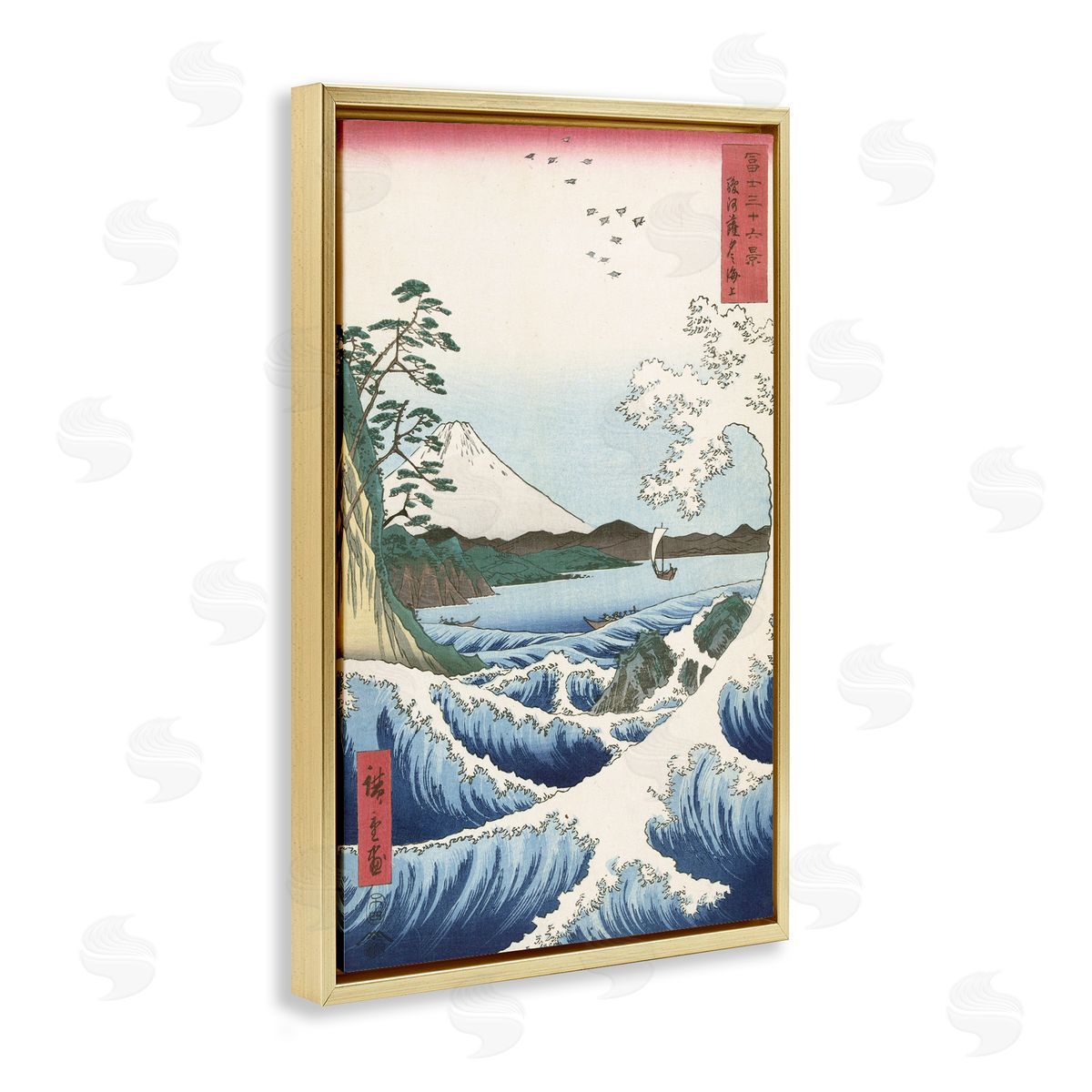 one1000paintings Classical Japanese Wave Gold Floating Frame Canvas Wall Art Print
