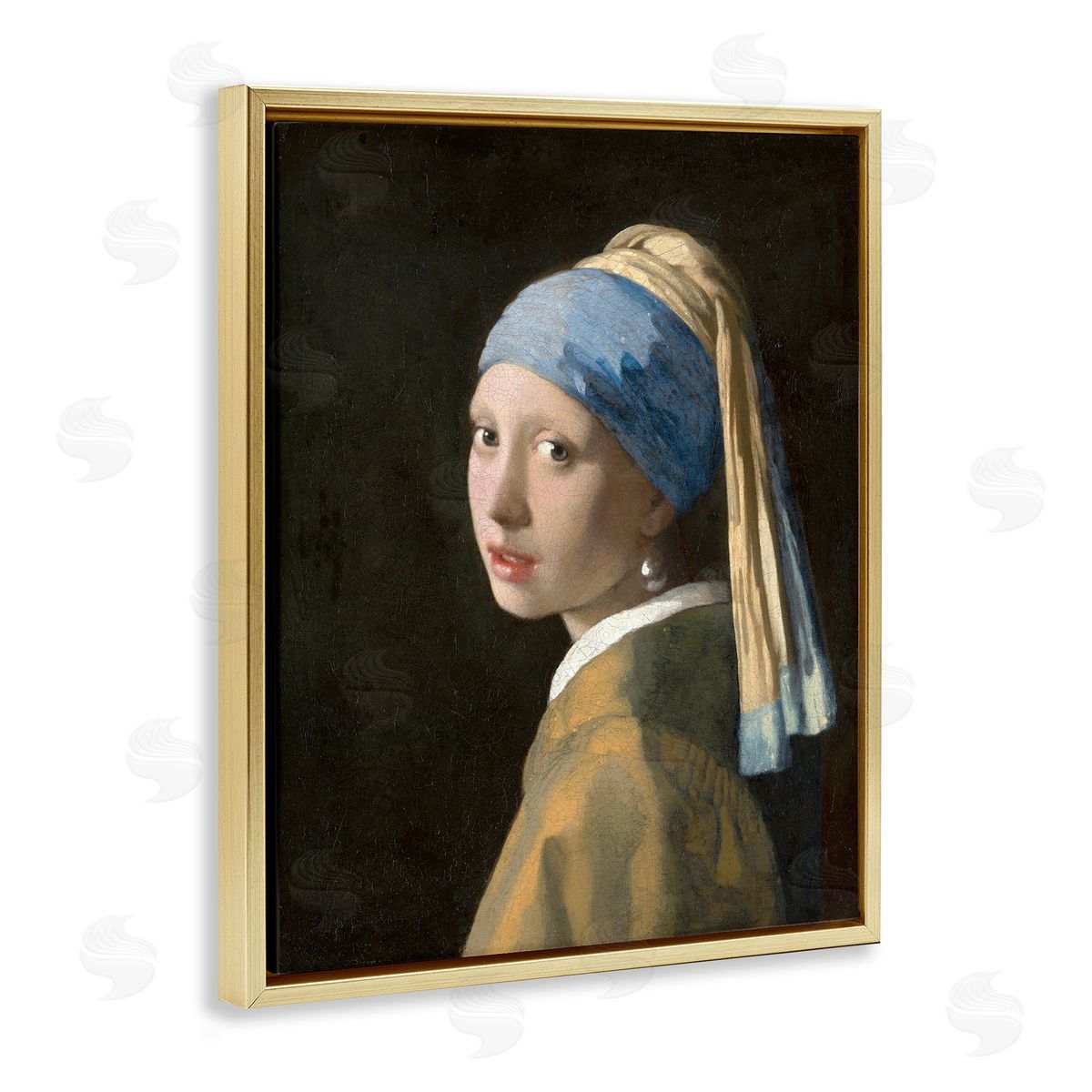 one1000paintings Classical Vermeer Pearl Earring Gold Floating Frame Canvas Wall Art Print