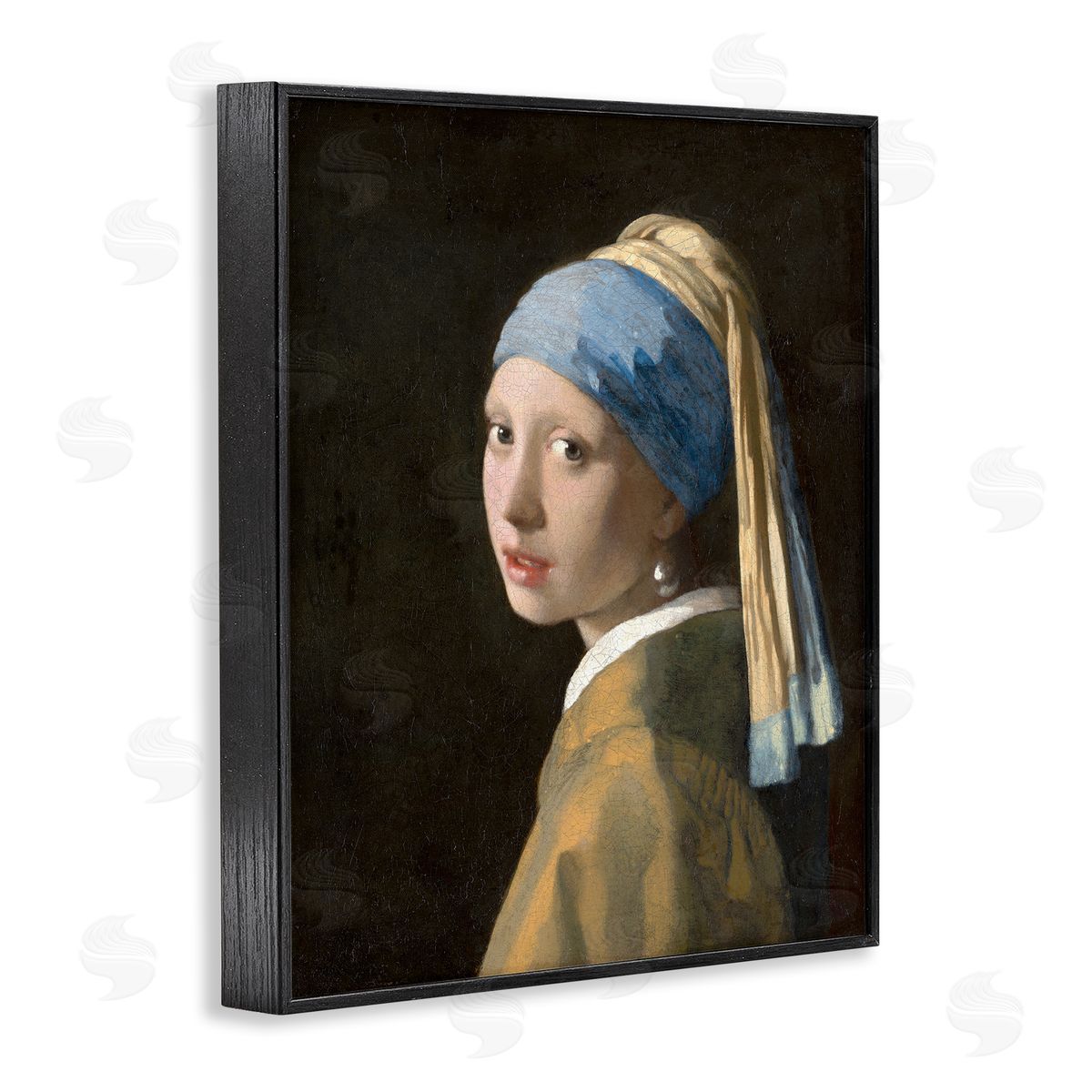 one1000paintings Classical Vermeer Pearl Earring Black Framed Giclee Wall Art Print