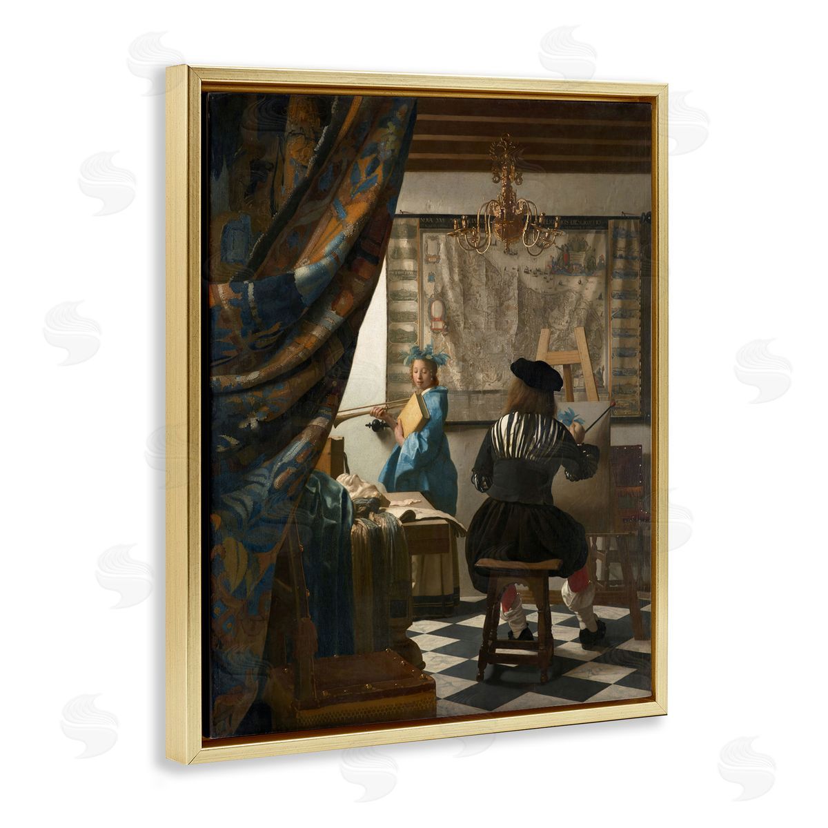 one1000paintings Classical Vermeer Painting Gold Floating Frame Canvas Wall Art Print