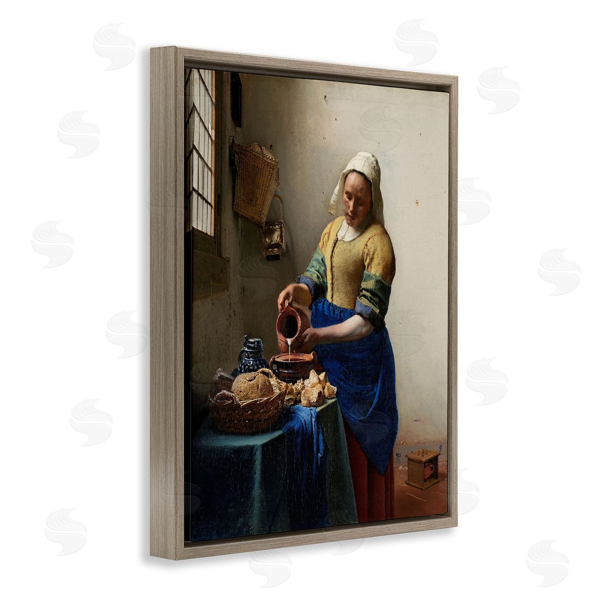 one1000paintings Classical Vermeer The Milkmaid Brown Floating Frame Canvas Wall Art Print
