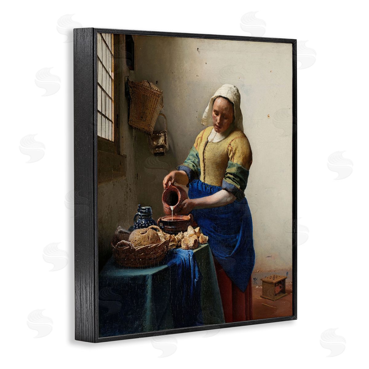 one1000paintings Classical Vermeer The Milkmaid Black Framed Giclee Wall Art Print