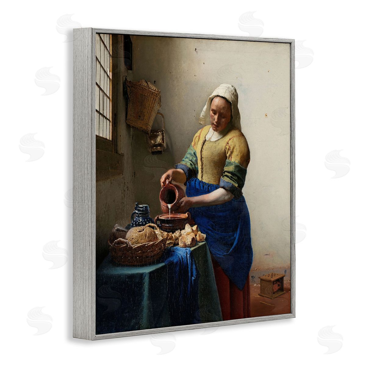 one1000paintings Classical Vermeer The Milkmaid Gray Framed Giclee Wall Art Print