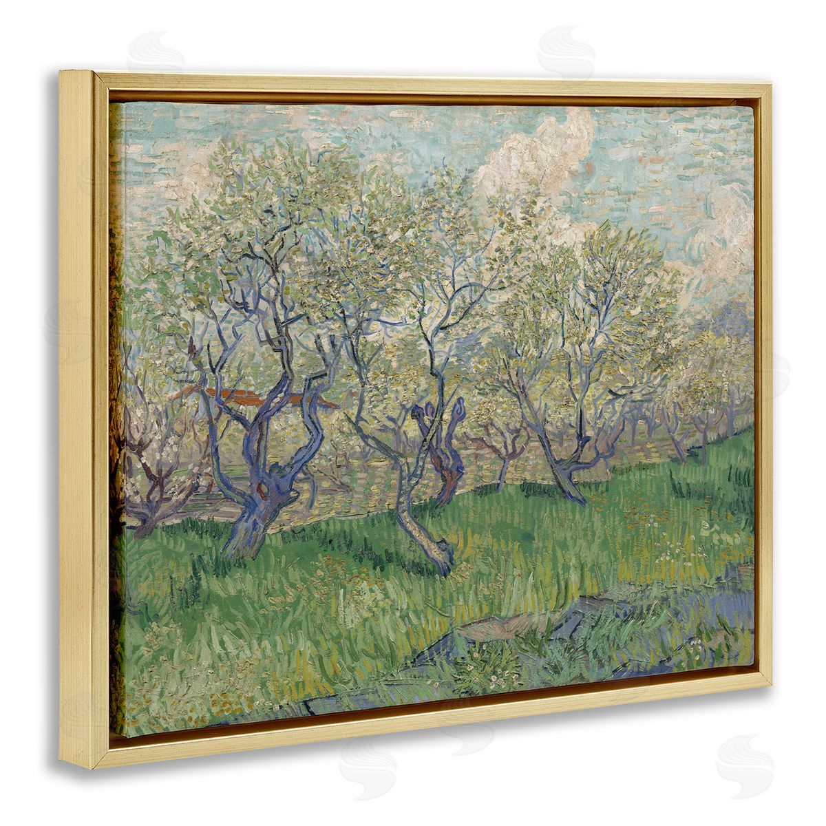 one1000paintings Classic Van Gogh Blossoming Orchard Gold Floating Frame Canvas Wall Art Print