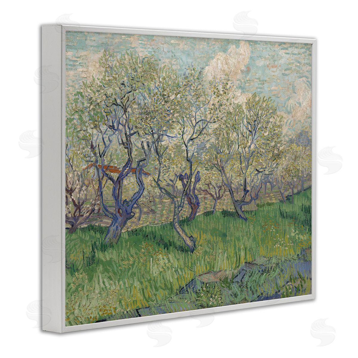 one1000paintings Classic Van Gogh Blossoming Orchard White Framed Giclee Wall Art Print