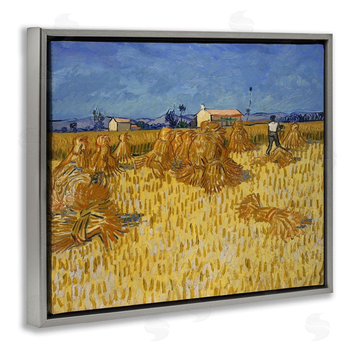 one1000paintings Van Gogh Corn Harvest Gray Floating Frame Canvas Wall Art Print
