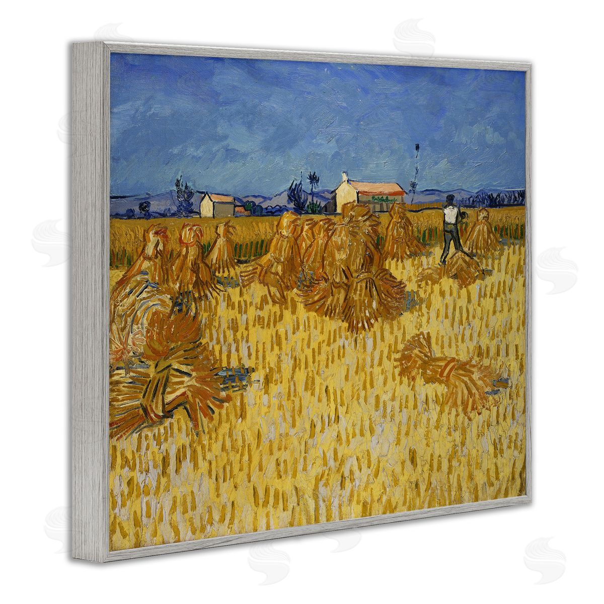 one1000paintings Van Gogh Corn Harvest Gray Framed Giclee Wall Art Print