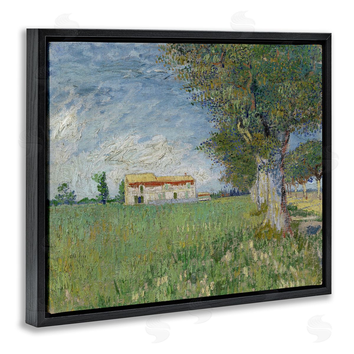 one1000paintings Van Gogh Farmhouse in Corn Black Floating Frame Canvas Wall Art Print