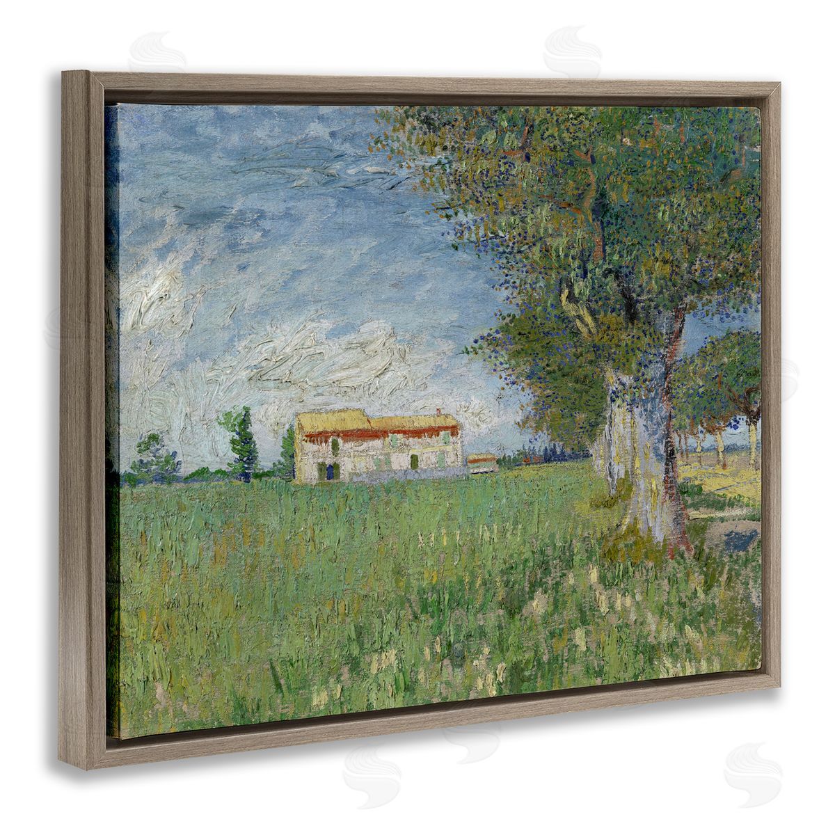 one1000paintings Van Gogh Farmhouse in Corn Brown Floating Frame Canvas Wall Art Print