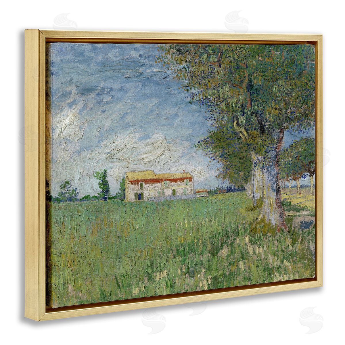 one1000paintings Van Gogh Farmhouse in Corn Gold Floating Frame Canvas Wall Art Print