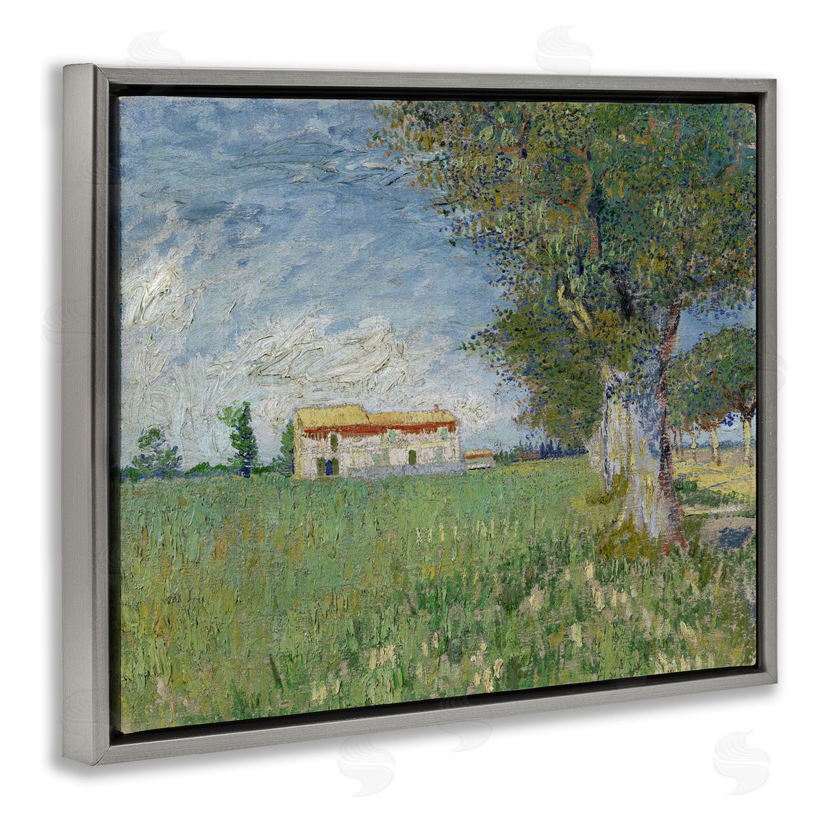 one1000paintings Van Gogh Farmhouse in Corn Gray Floating Frame Canvas Wall Art Print