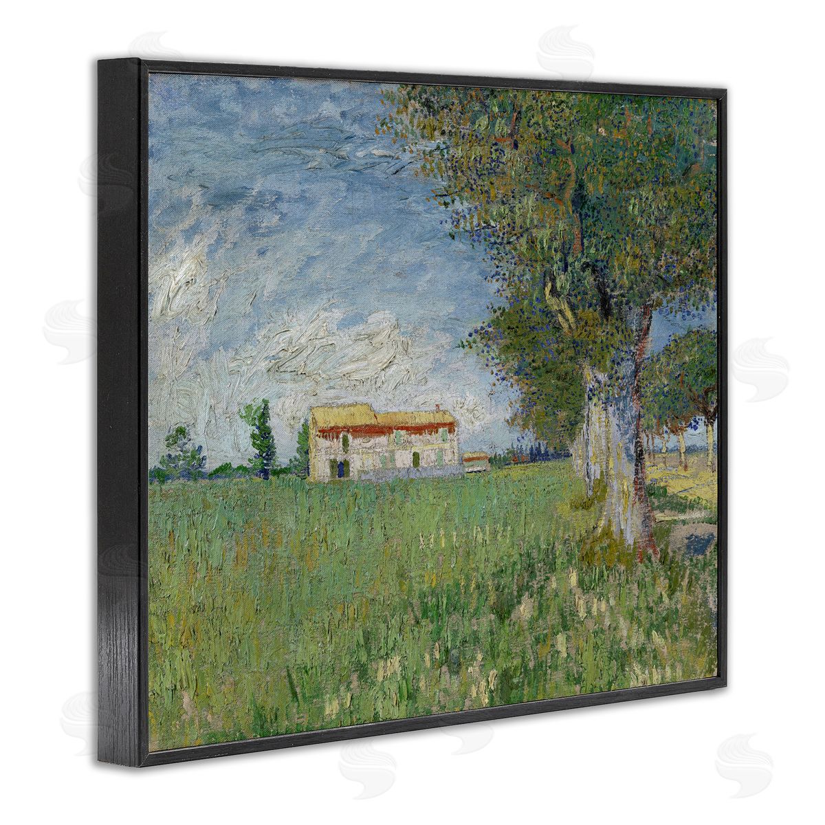 one1000paintings Van Gogh Farmhouse in Corn Black Framed Giclee Wall Art Print