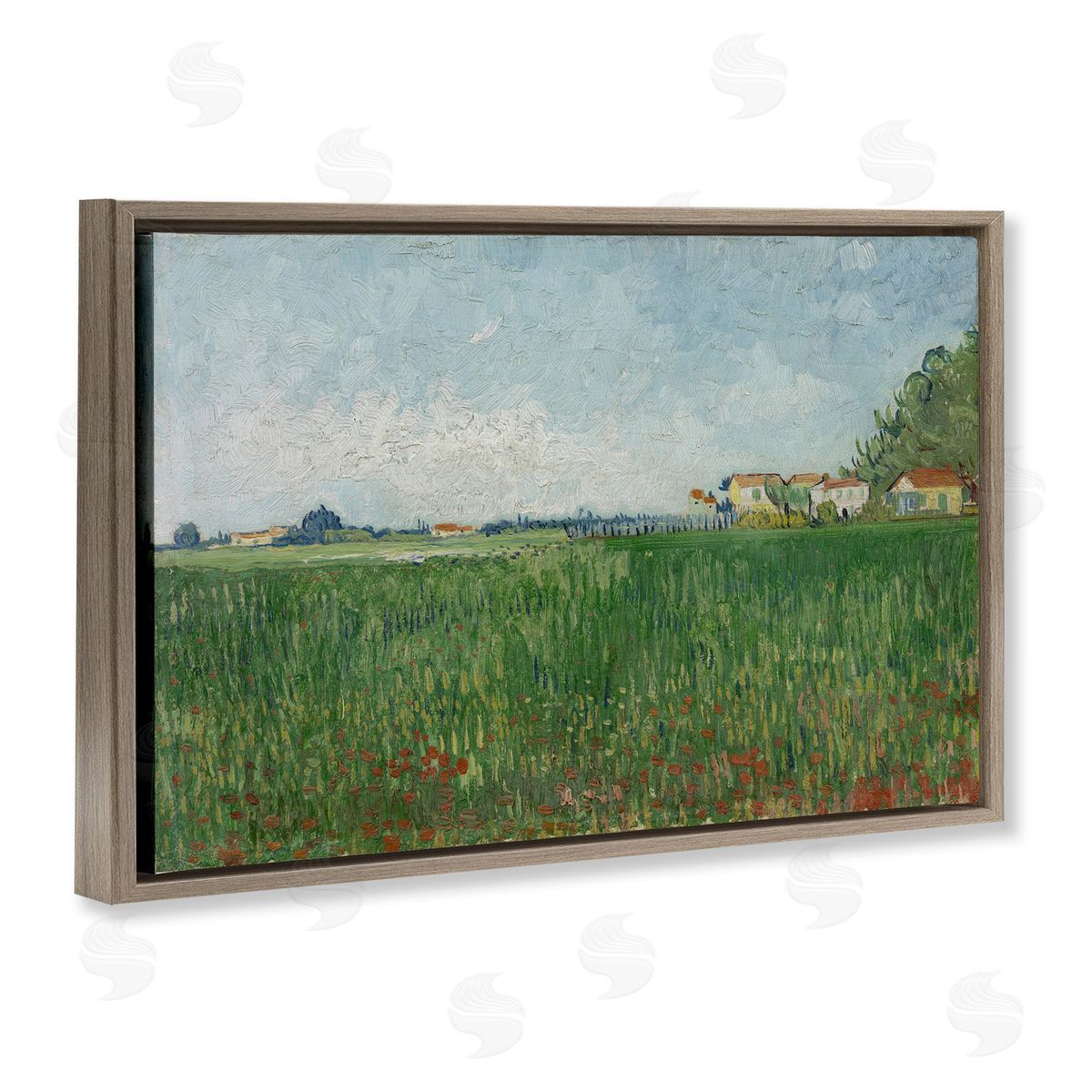 one1000paintings Van Gogh Field with Poppies Brown Floating Frame Canvas Wall Art Print